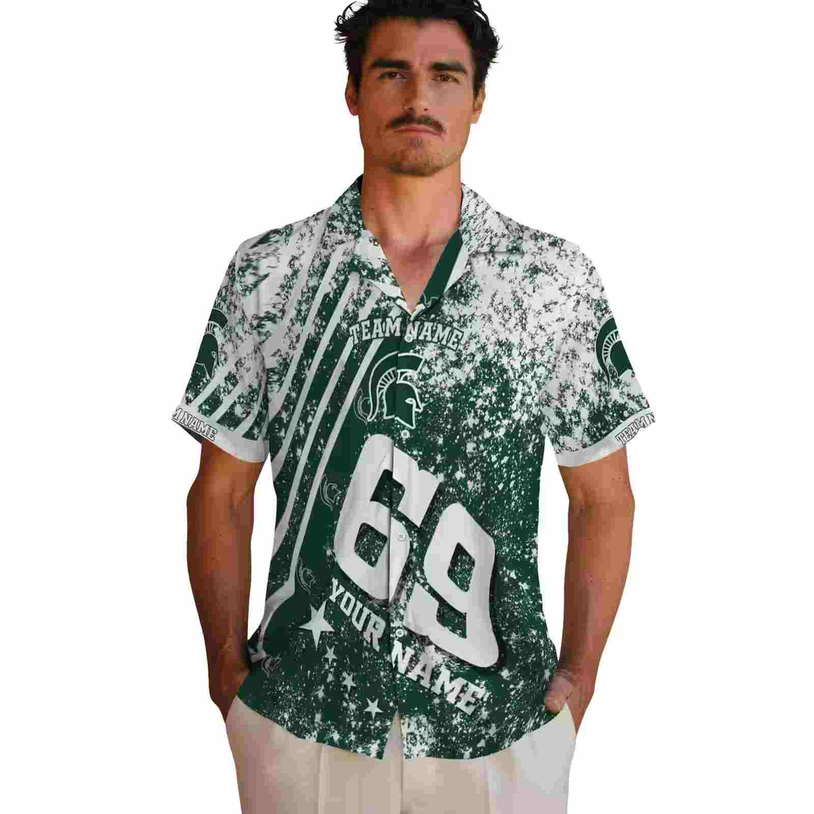 custom michigan state spartans star stripes green hawaiian shirt fashion forward