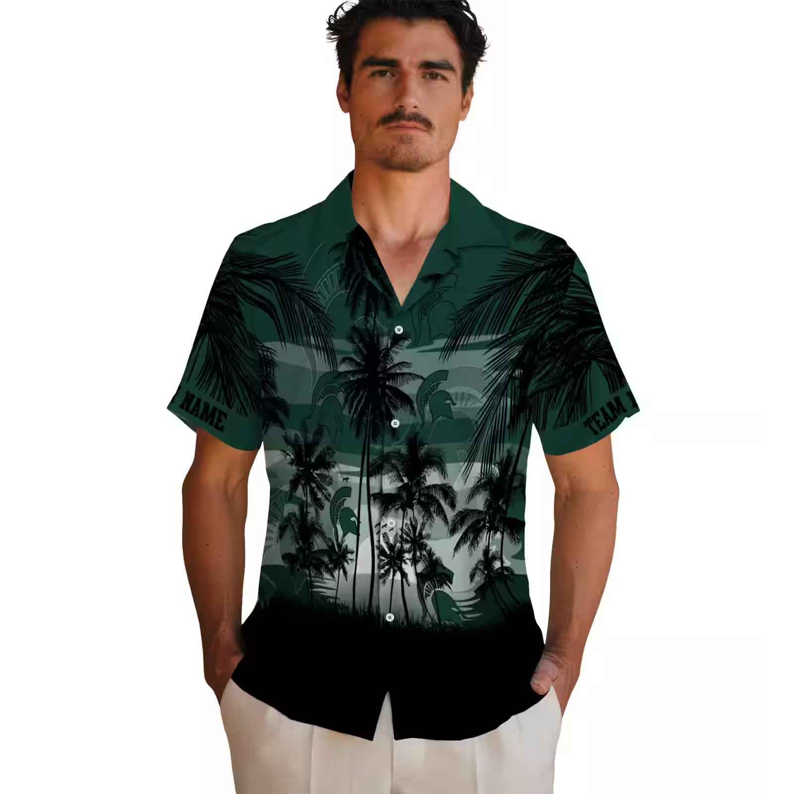 custom michigan state spartans sunset scene green black hawaiian shirt fashion forward