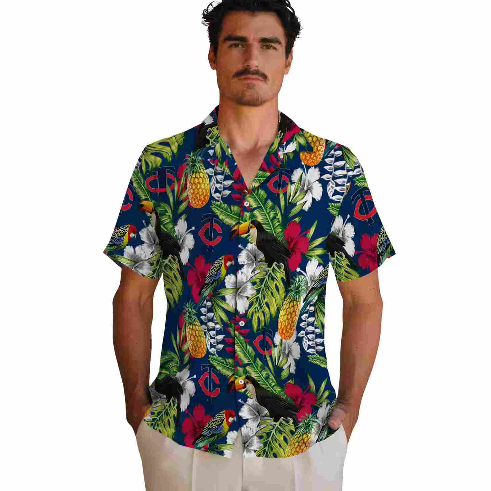 custom minnesota twins tropical toucan navy green hawaiian shirt fashion forward