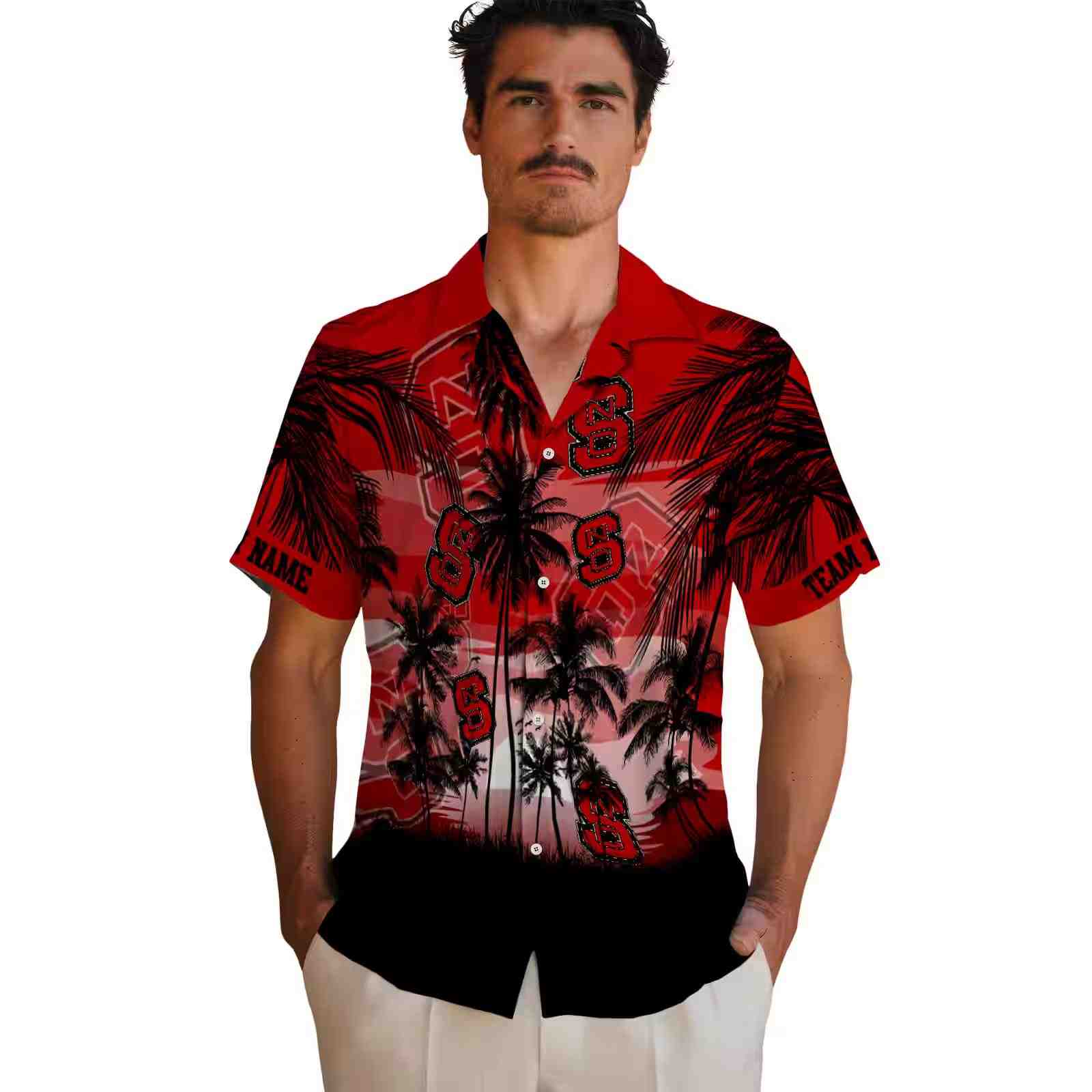 custom nc state wolfpack sunset scene red black hawaiian shirt fashion forward