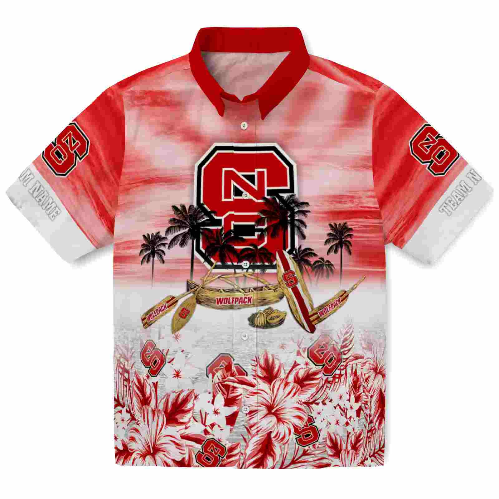 Custom NC State Wolfpack Tropical Canoe Red Hawaiian Shirt