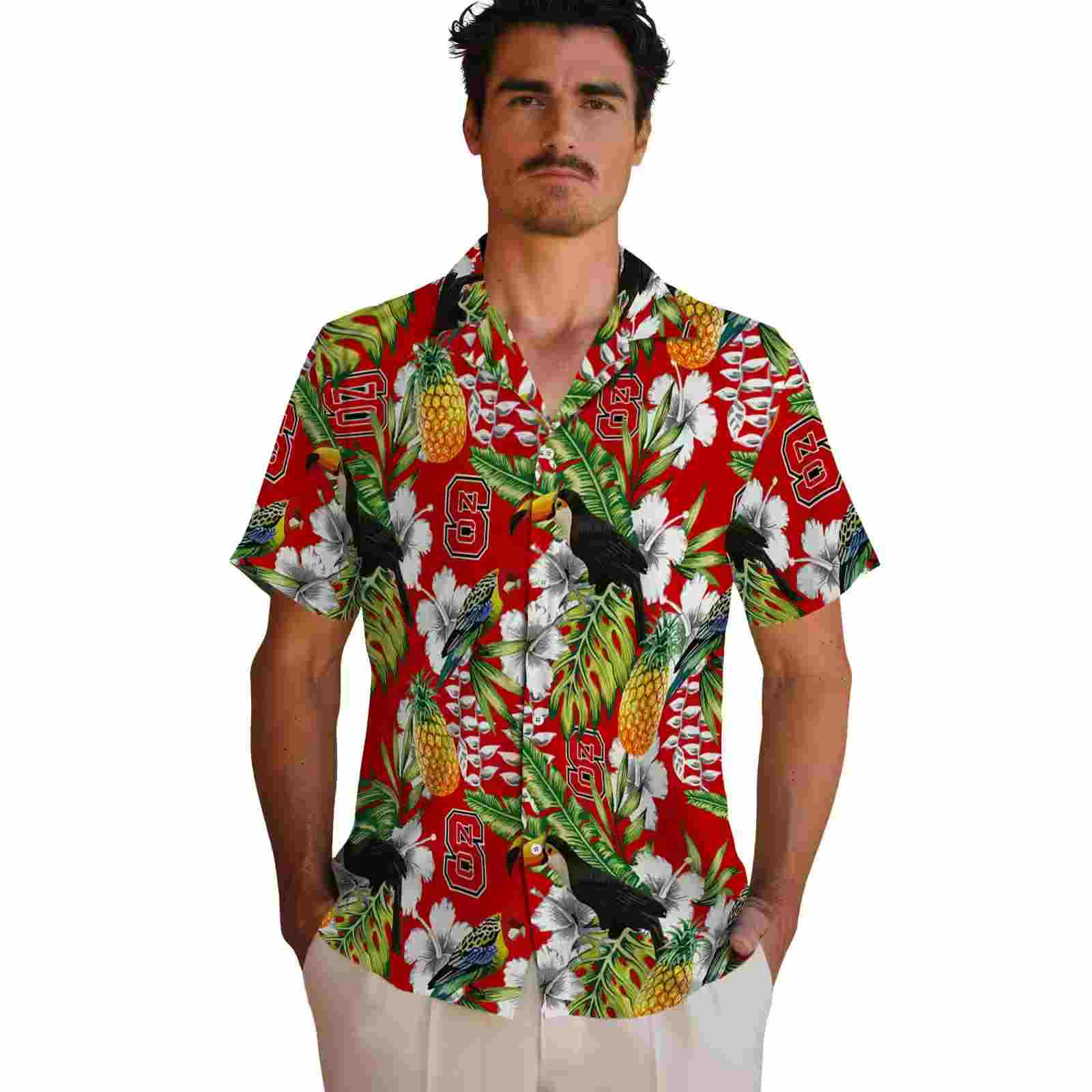 custom nc state wolfpack tropical toucan red green hawaiian shirt fashion forward