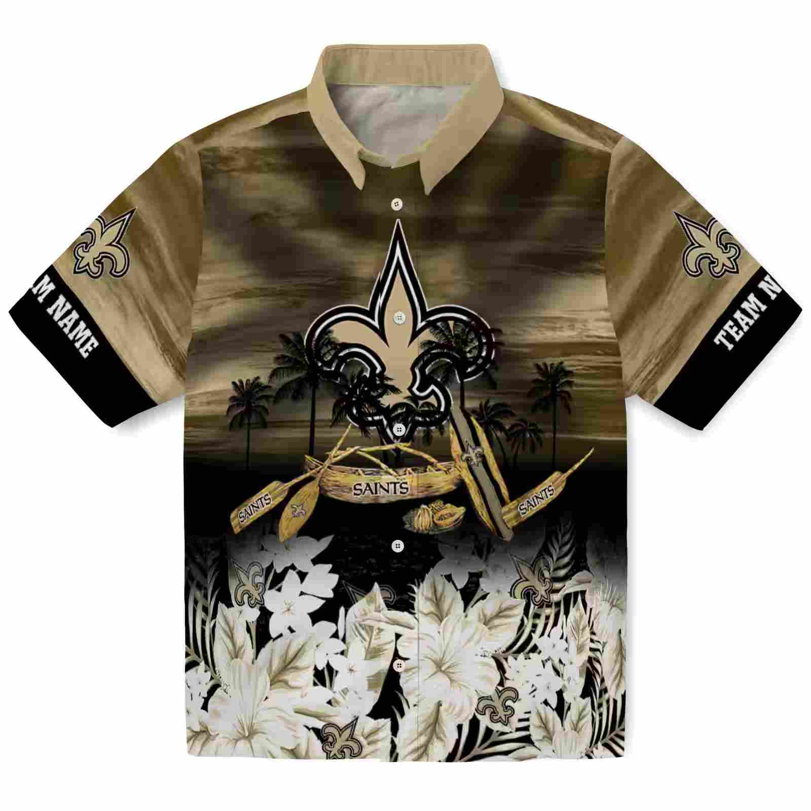 Custom New Orleans Saints Tropical Canoe Gold Hawaiian Shirt