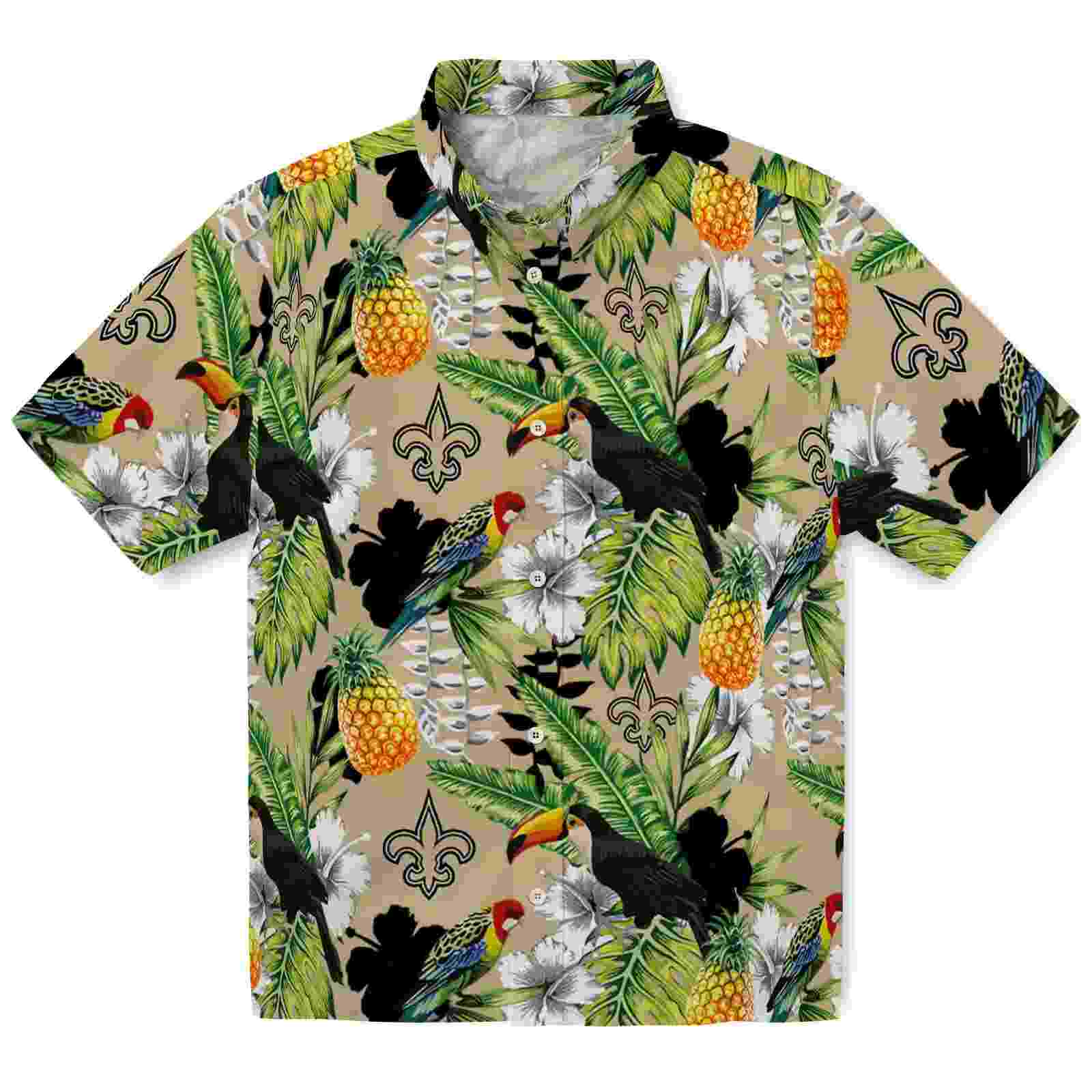 Custom New Orleans Saints Tropical Toucan Gold Green Hawaiian Shirt