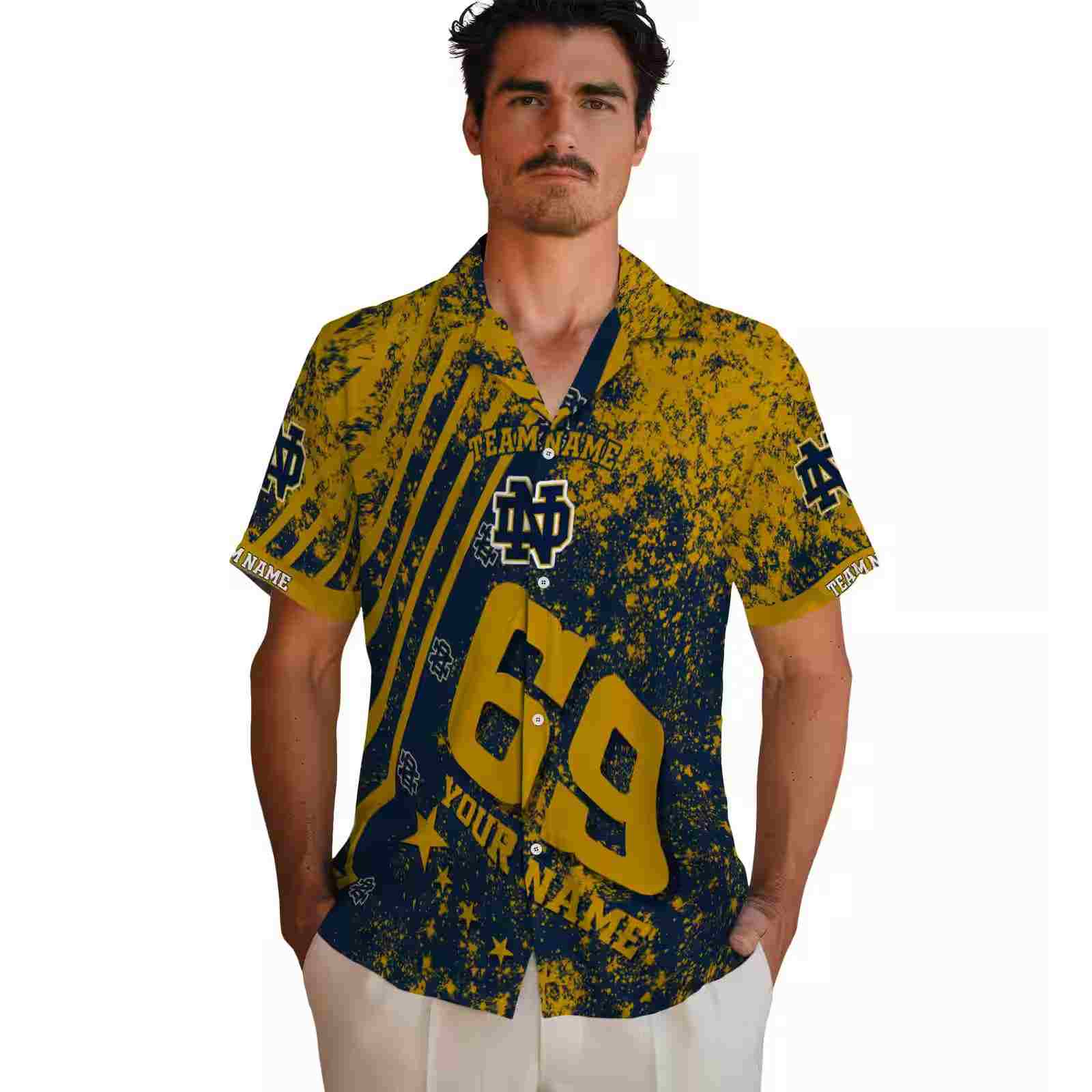 custom notre dame fighting irish star stripes navy hawaiian shirt fashion forward