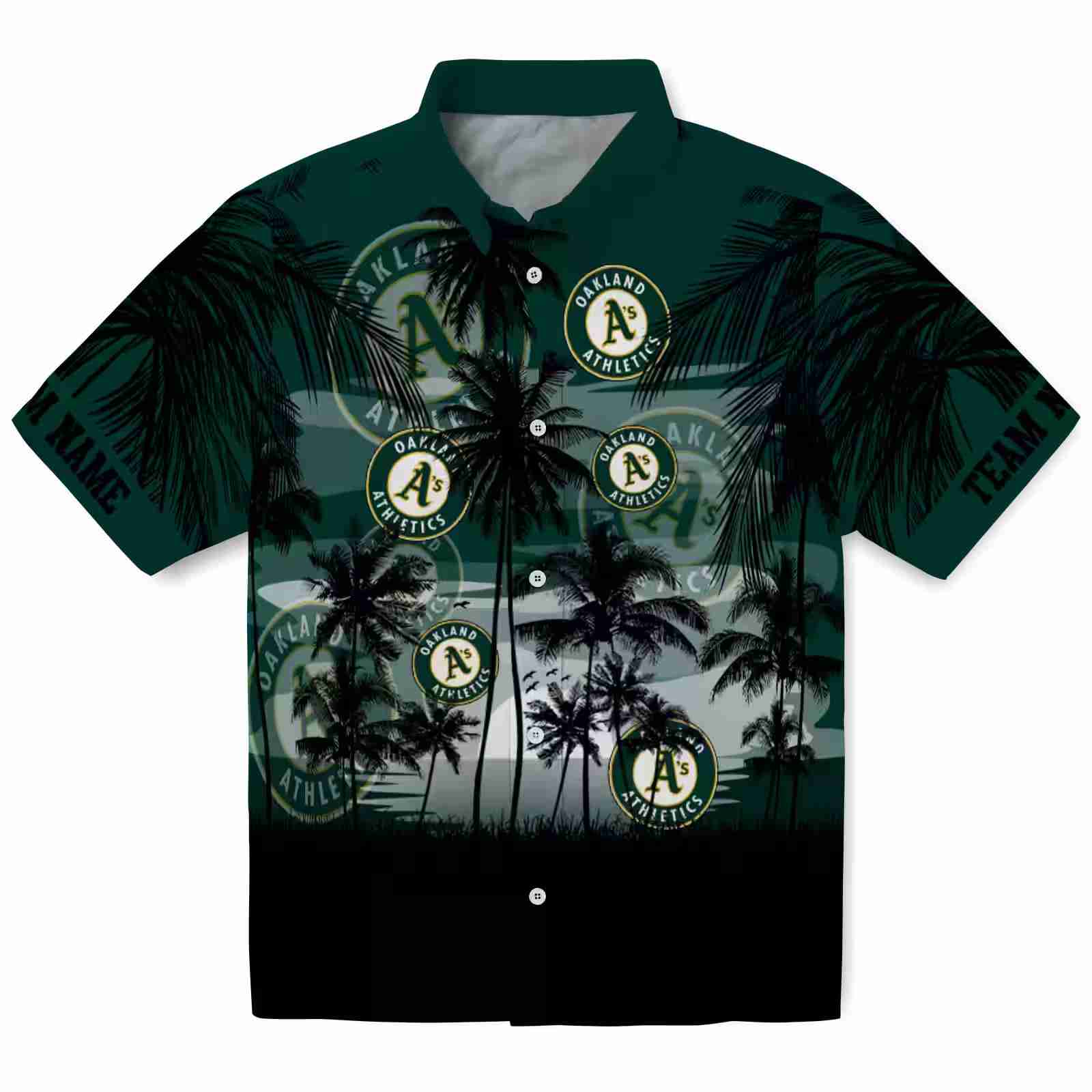 Custom Oakland Athletics Sunset Scene Green Black Hawaiian Shirt