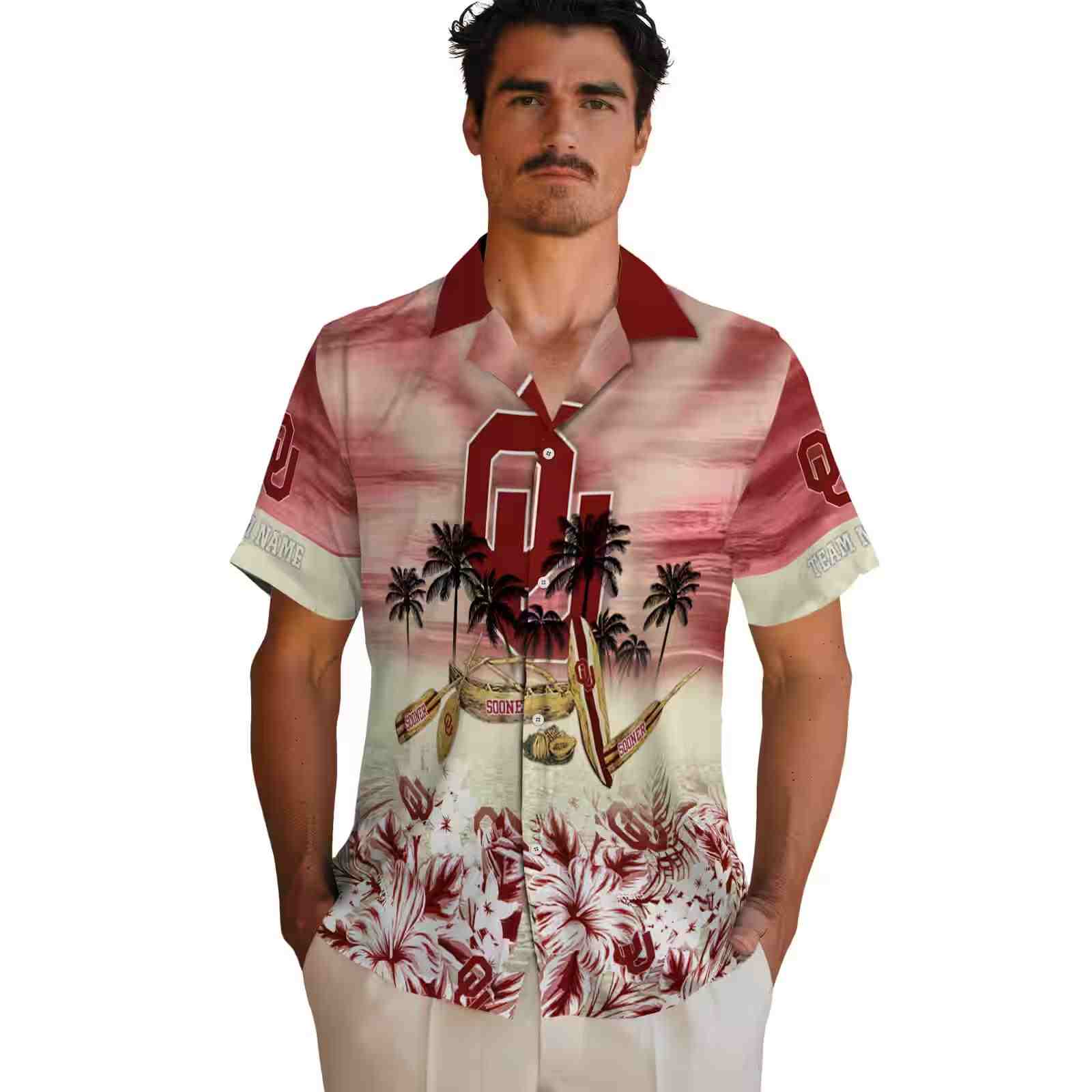 custom oklahoma sooners tropical canoe crimson hawaiian shirt fashion forward