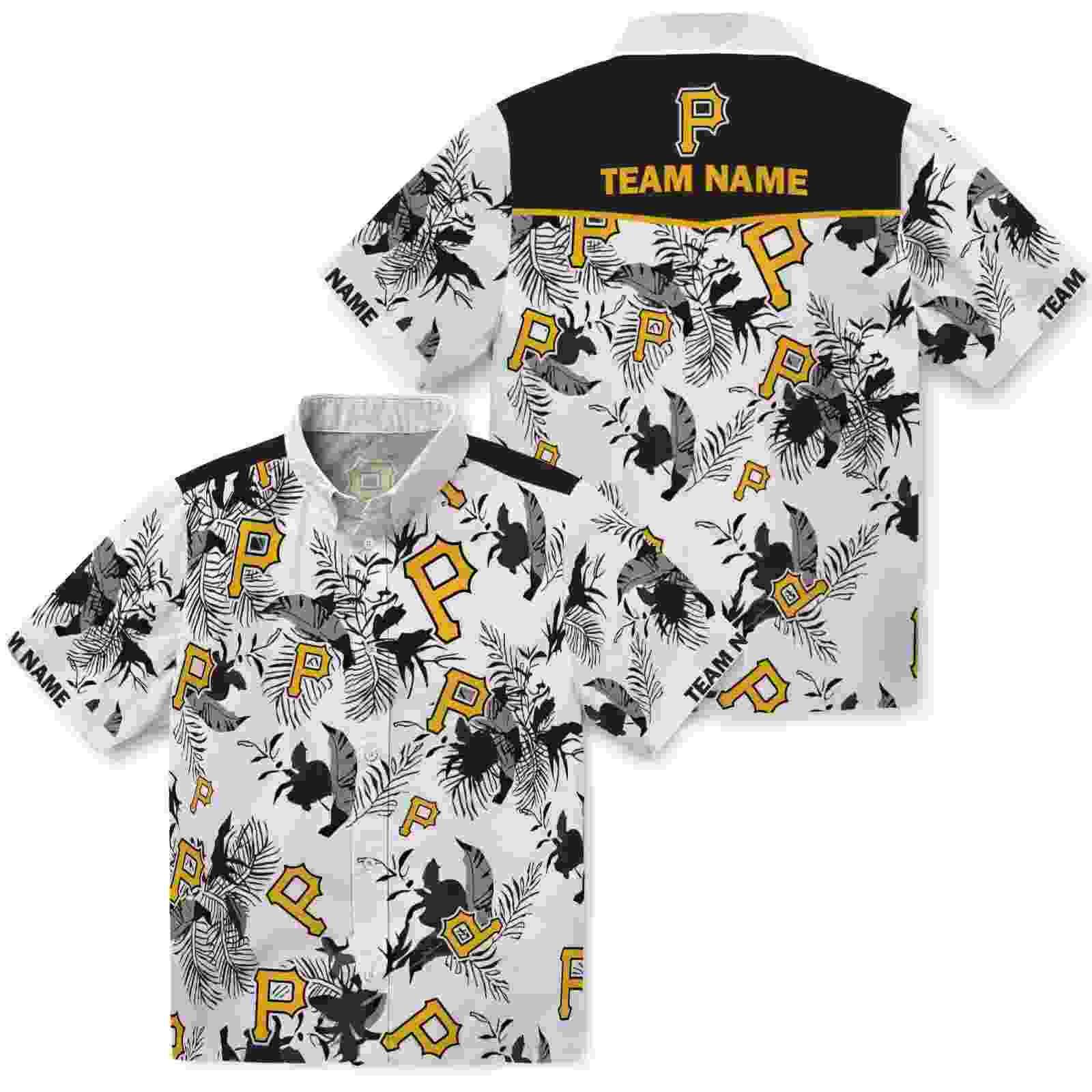 custom pittsburgh pirates botanical theme black white hawaiian shirt high quality