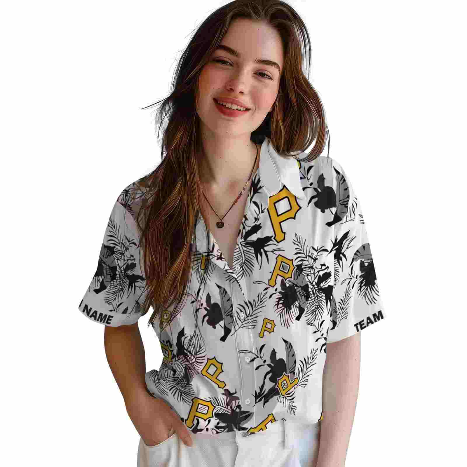 custom pittsburgh pirates botanical theme black white hawaiian shirt latest model