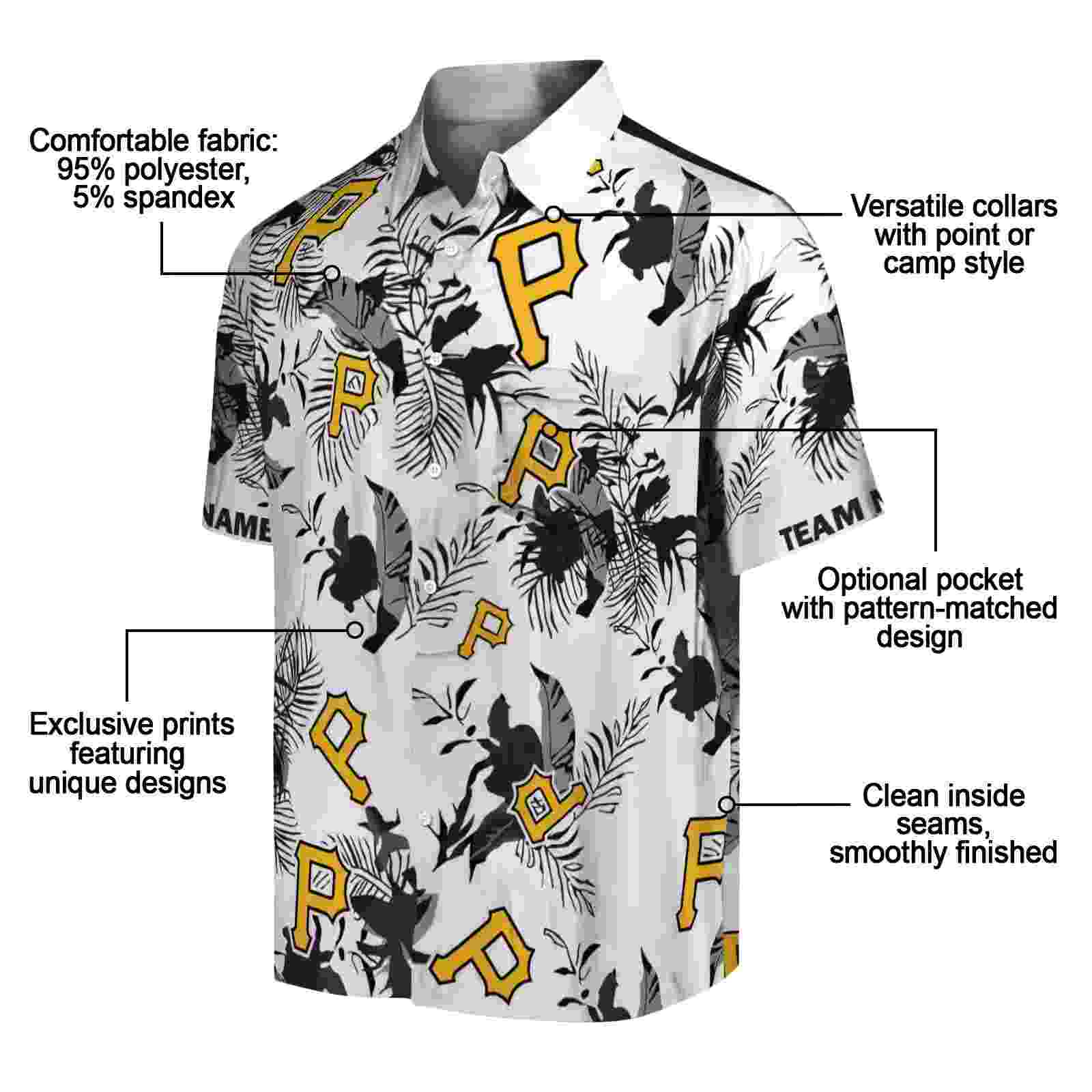 custom pittsburgh pirates botanical theme black white hawaiian shirt new arrival