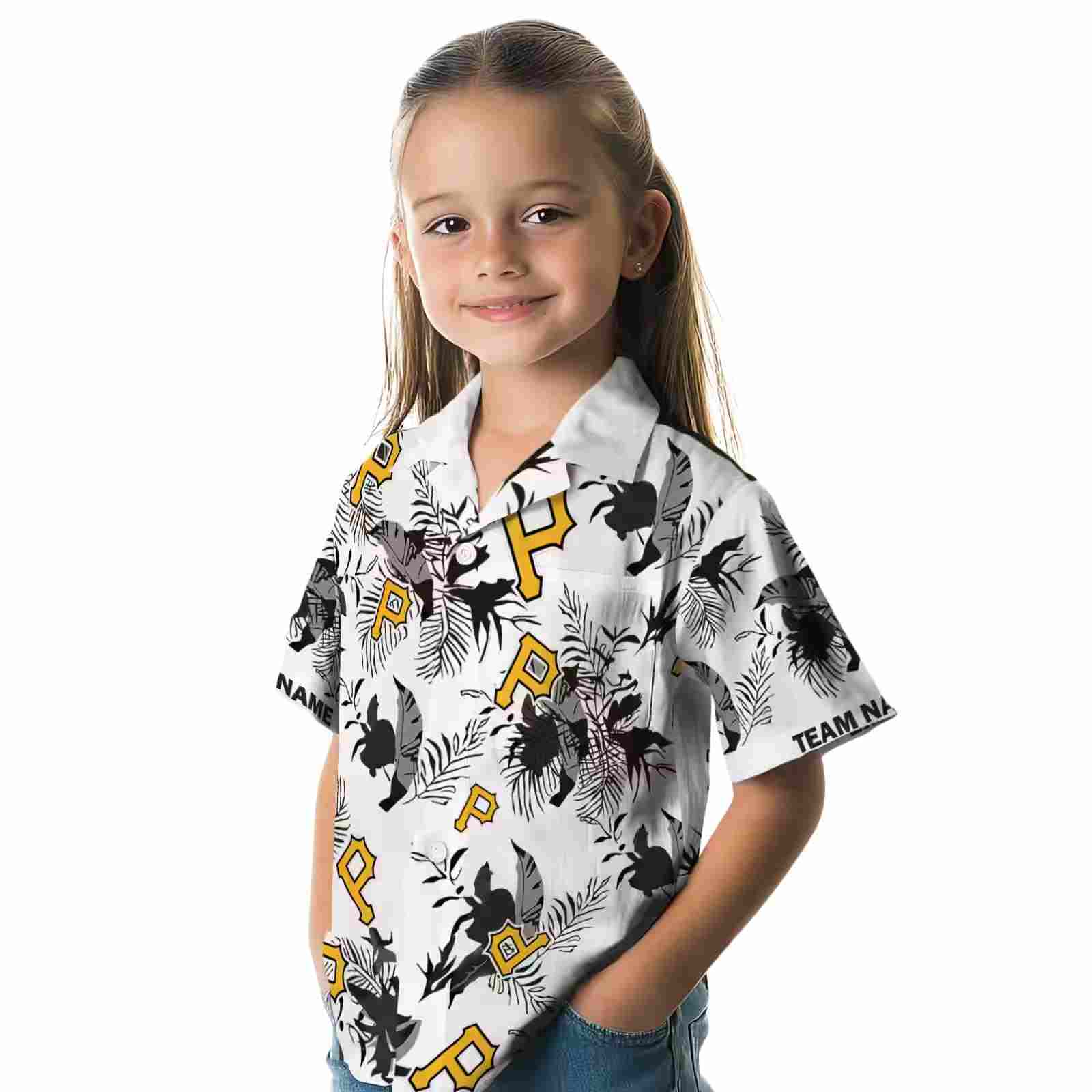 custom pittsburgh pirates botanical theme black white hawaiian shirt premium grade