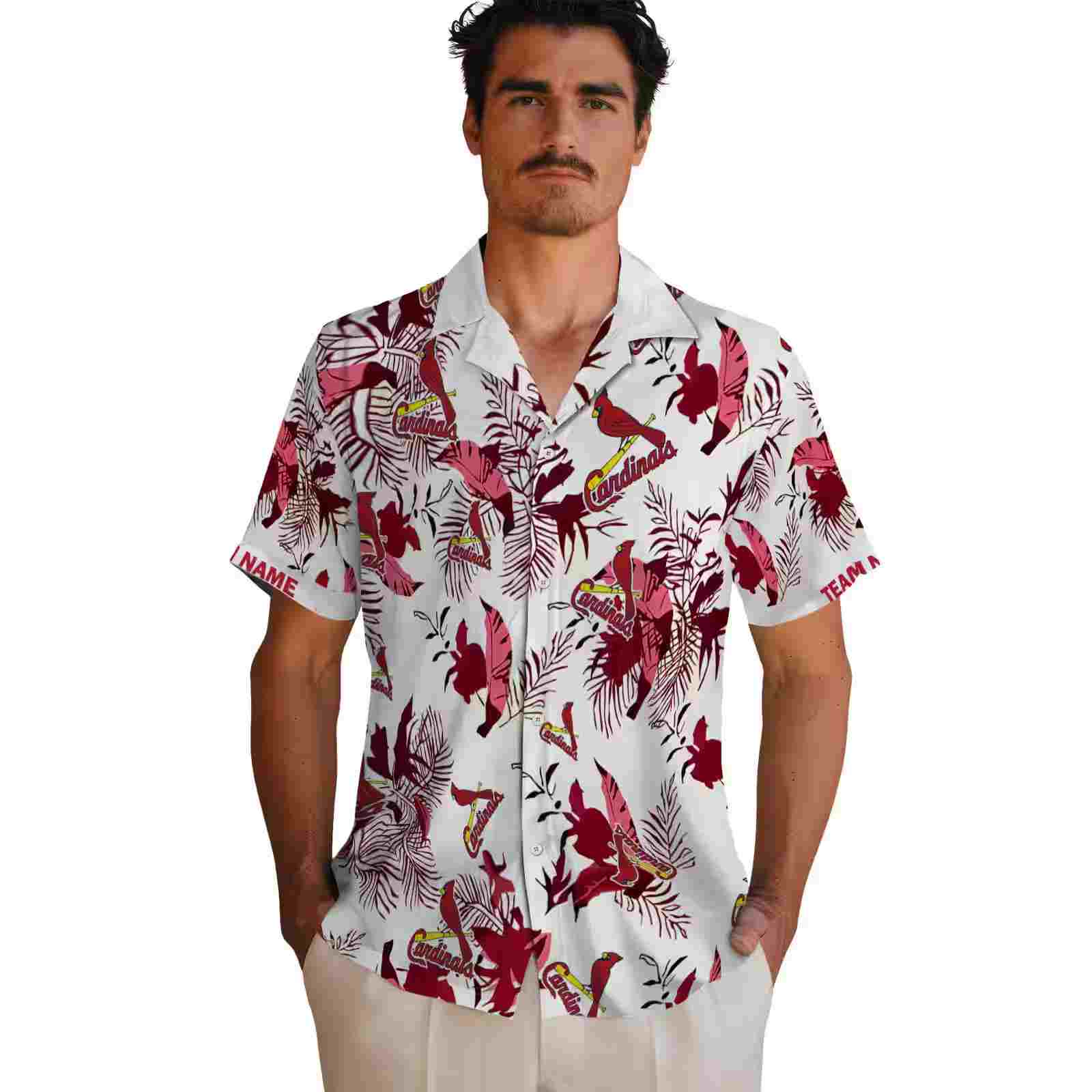 custom st louis cardinals botanical theme red white hawaiian shirt fashion forward