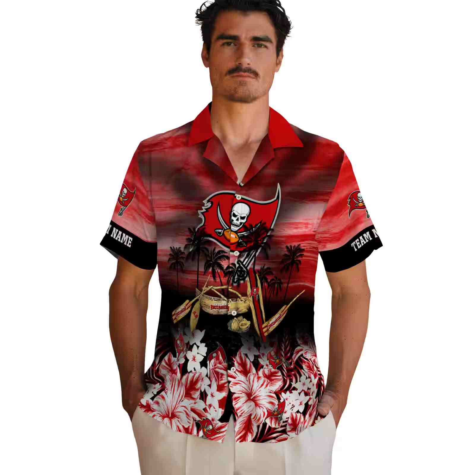 custom tampa bay buccaneers tropical canoe red hawaiian shirt fashion forward