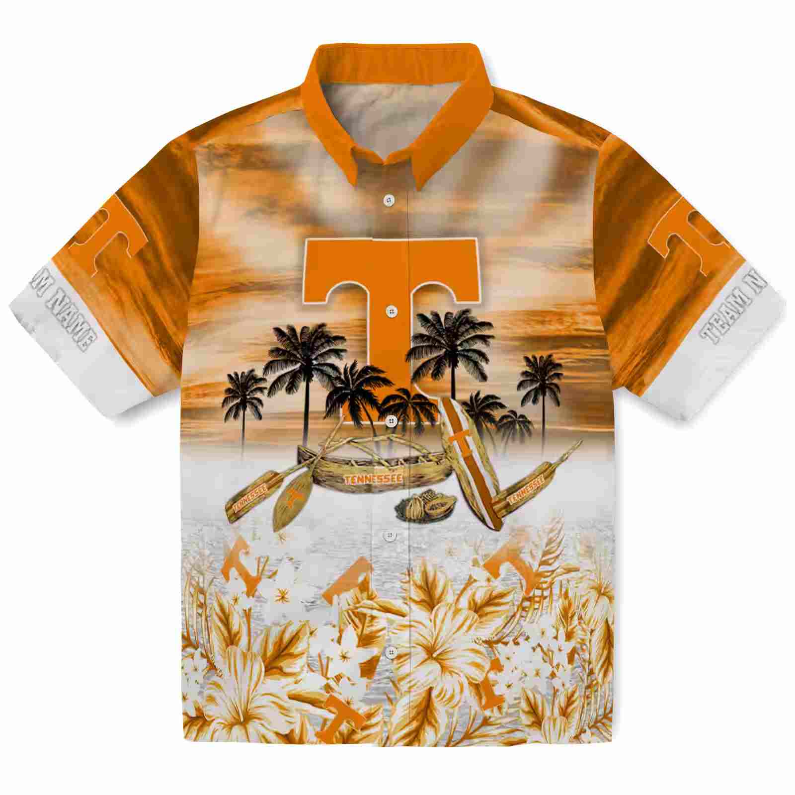 Custom Tennessee Volunteers Tropical Canoe Orange Hawaiian Shirt