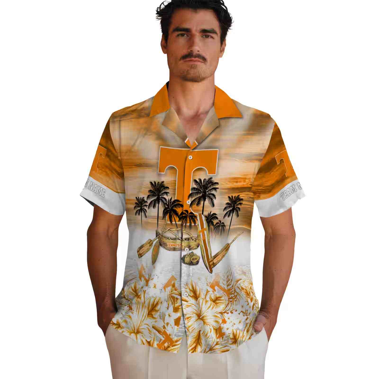 custom tennessee volunteers tropical canoe orange hawaiian shirt fashion forward