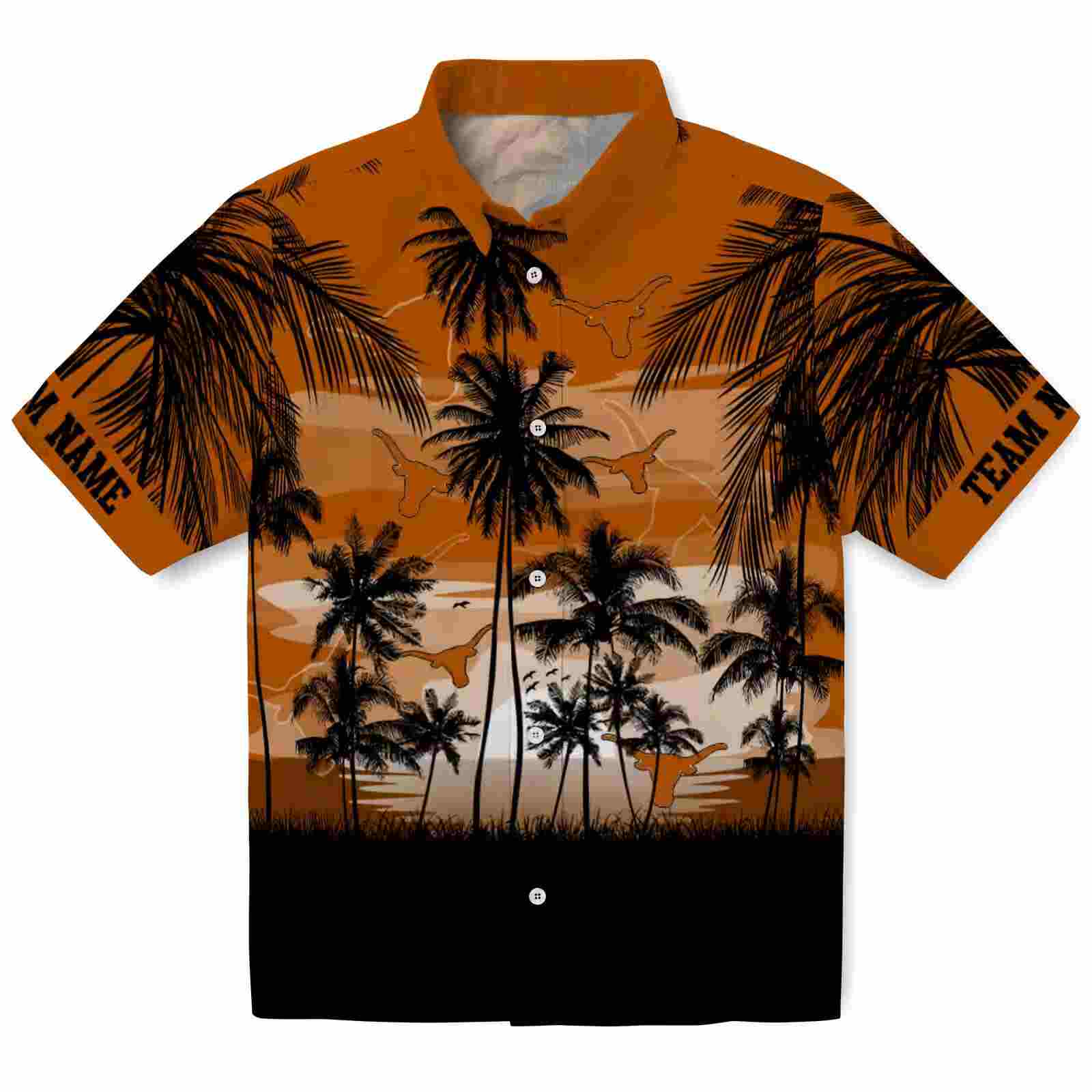 Custom Texas Longhorns Sunset Scene Orange Black Hawaiian Shirt