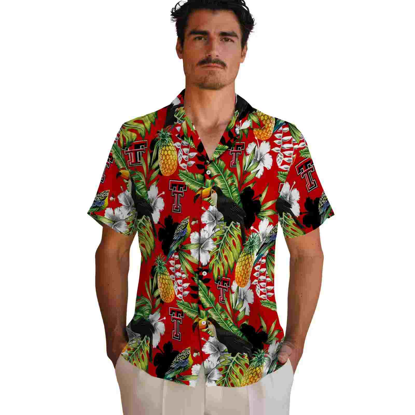 custom texas tech red raiders tropical toucan red green hawaiian shirt fashion forward