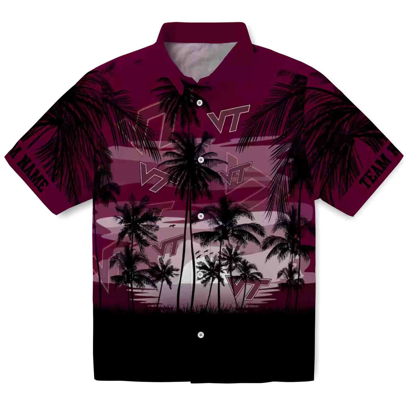 Custom Virginia Tech Hokies Sunset Scene Maroon Black Hawaiian Shirt