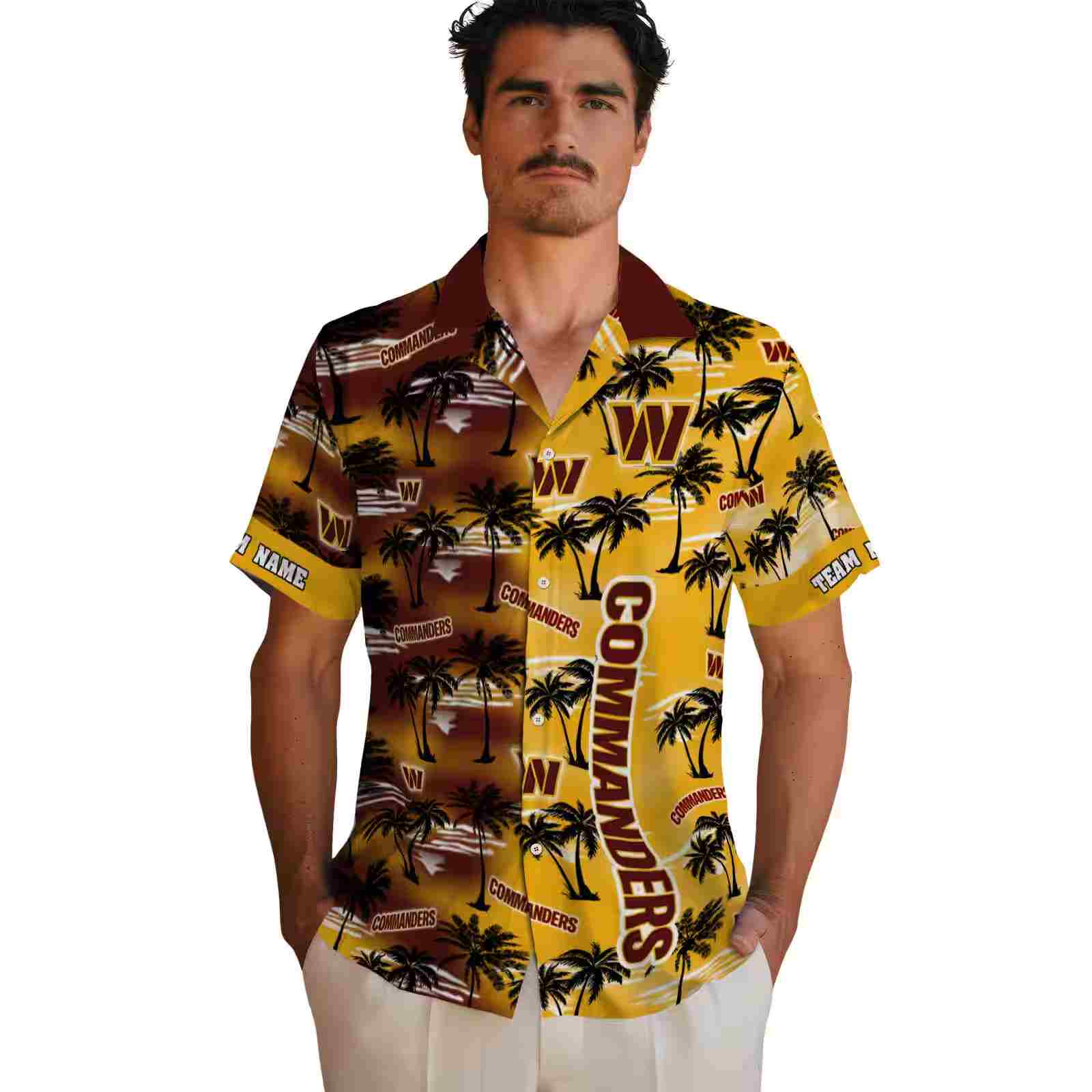 custom washington commanders palm silhouettes burgundy hawaiian shirt fashion forward