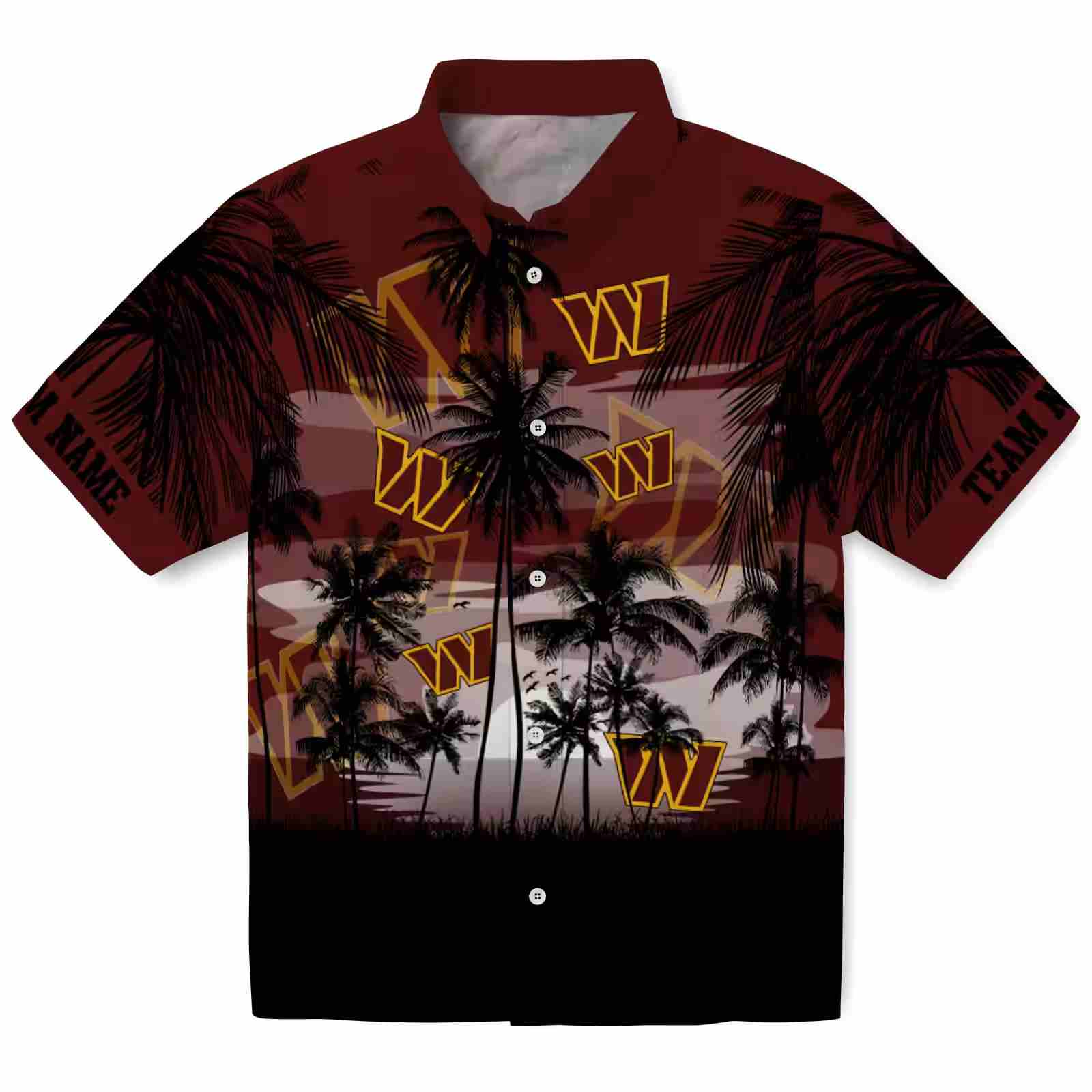 Custom Washington Commanders Sunset Scene Burgundy Black Hawaiian Shirt