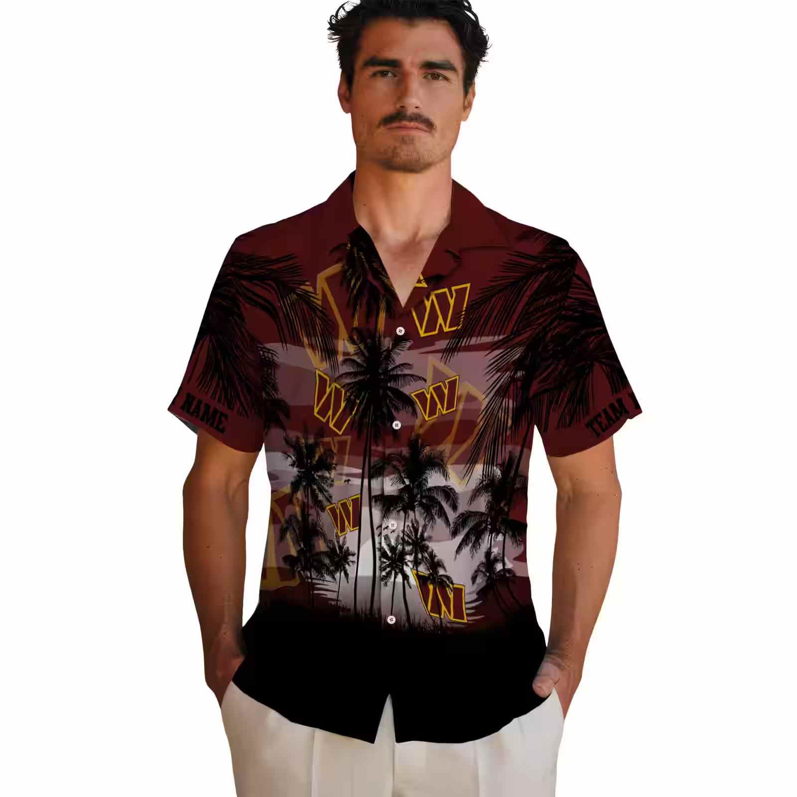 custom washington commanders sunset scene burgundy black hawaiian shirt fashion forward