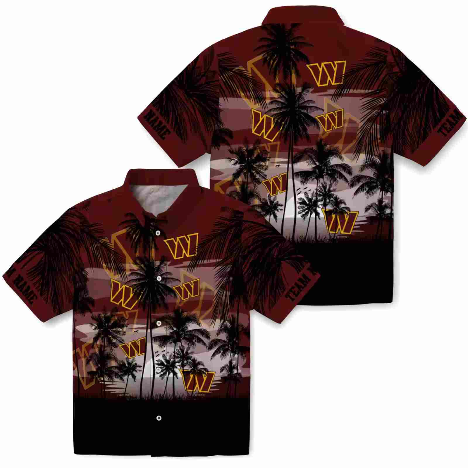 custom washington commanders sunset scene burgundy black hawaiian shirt high quality