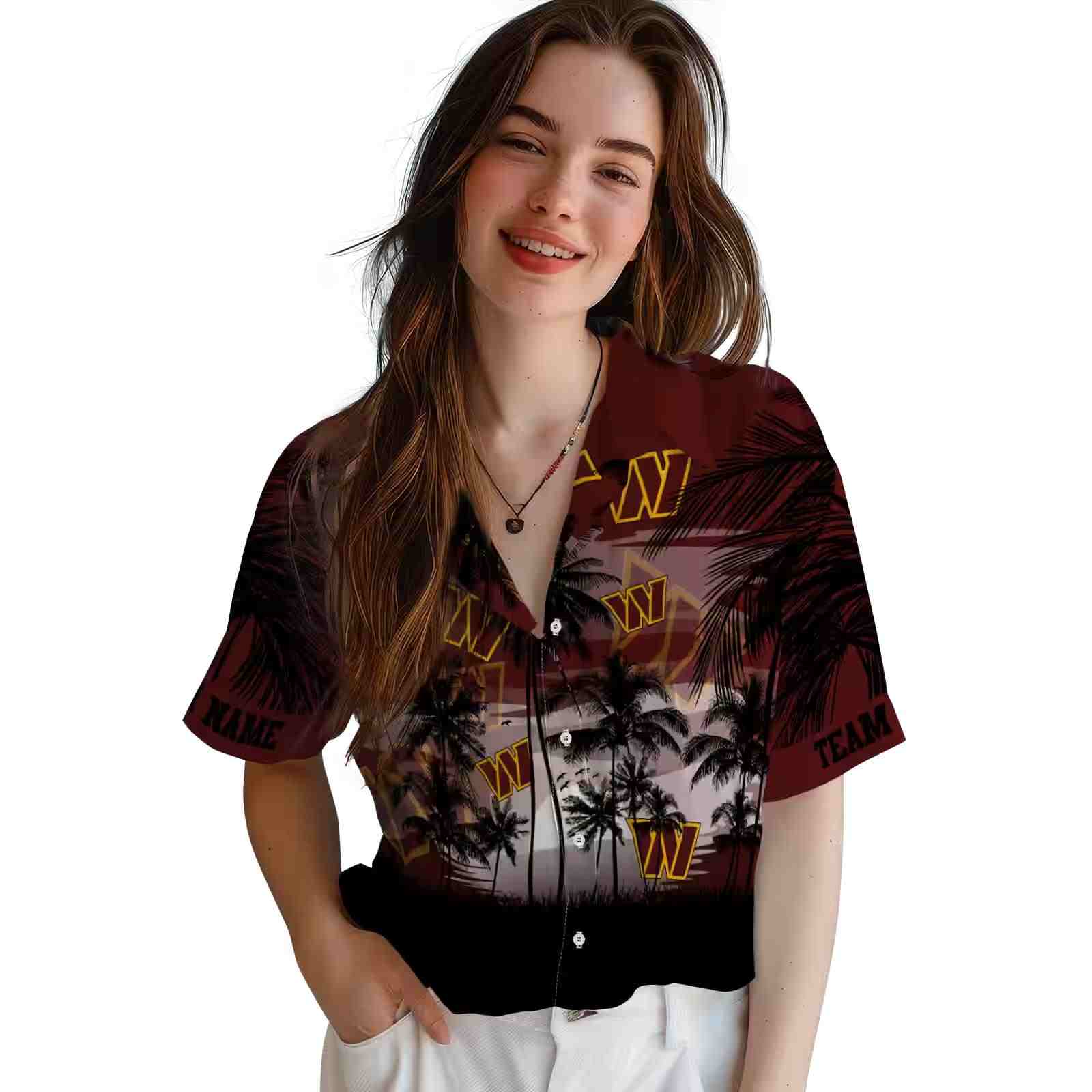 custom washington commanders sunset scene burgundy black hawaiian shirt latest model