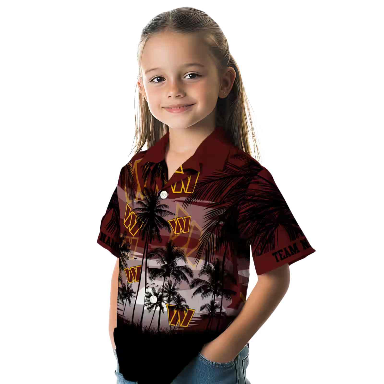 custom washington commanders sunset scene burgundy black hawaiian shirt premium grade