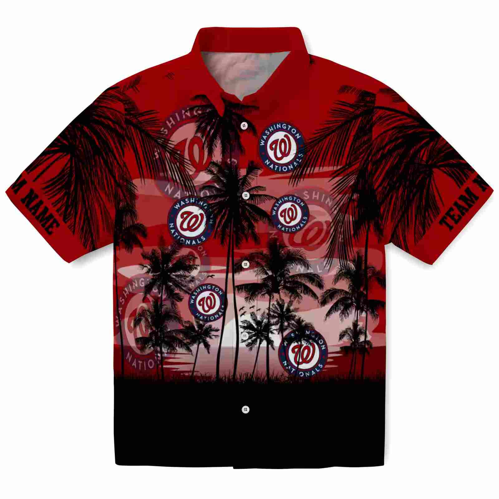 Custom Washington Nationals Sunset Scene Red Black Hawaiian Shirt