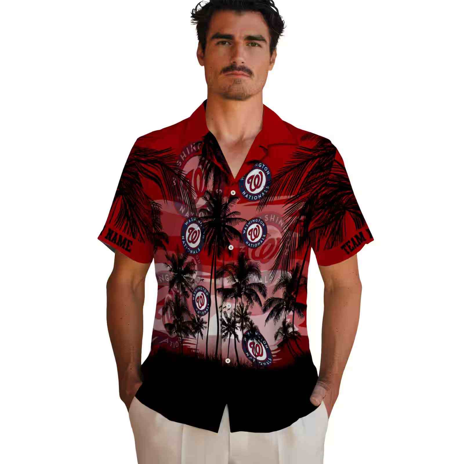 custom washington nationals sunset scene red black hawaiian shirt fashion forward