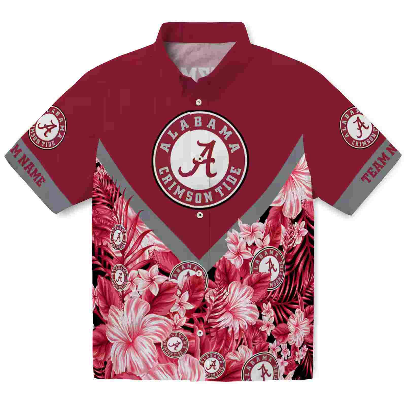 Customized Alabama Crimson Tide Floral Chevron Crimson Hawaiian Shirt