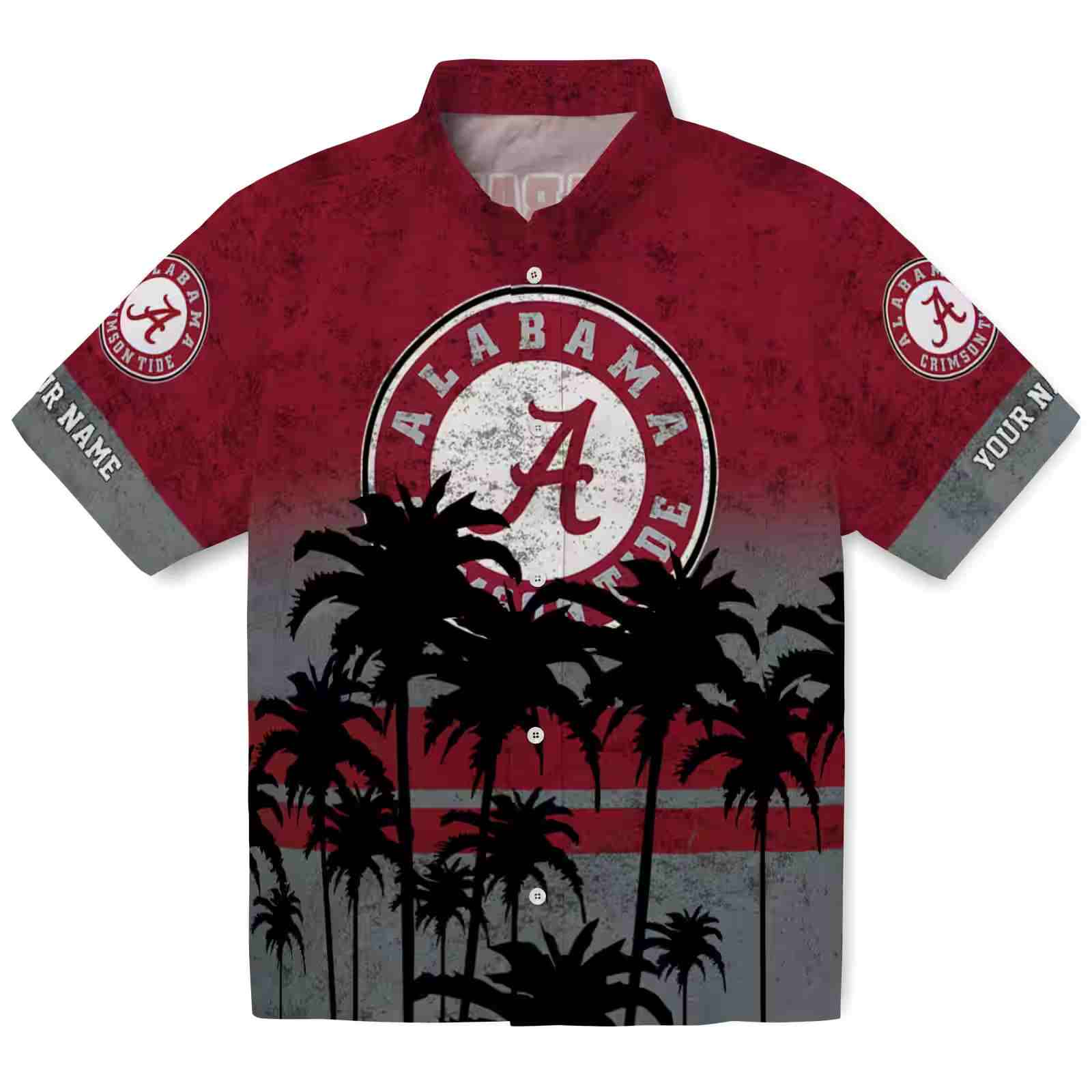 Customized Alabama Crimson Tide Sunset Pattern Crimson Black Hawaiian Shirt