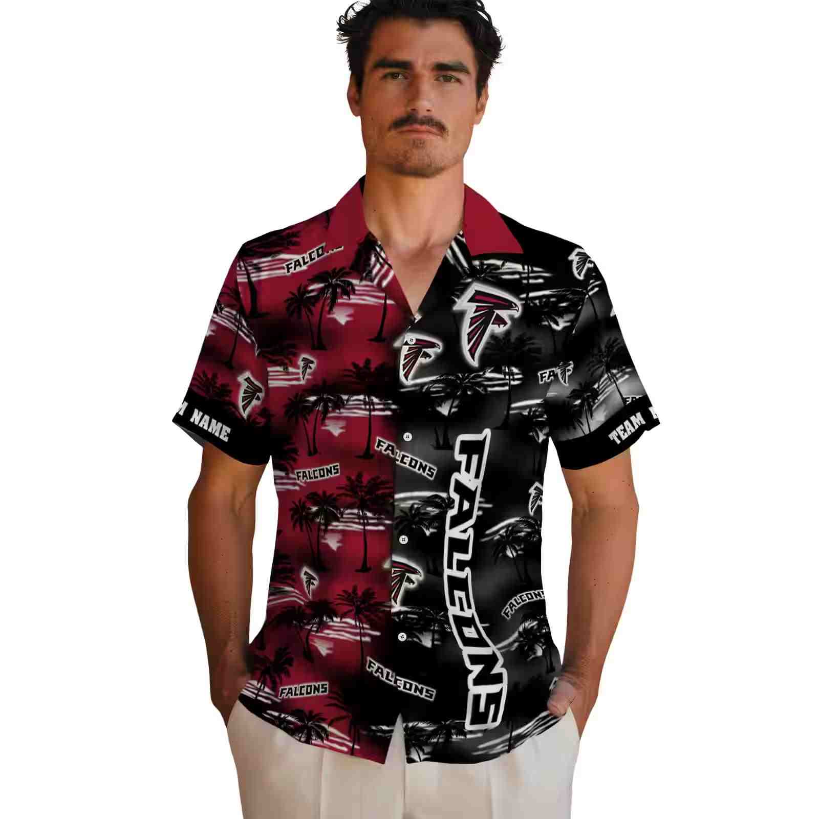 customized atlanta falcons palm silhouettes red hawaiian shirt fashion forward