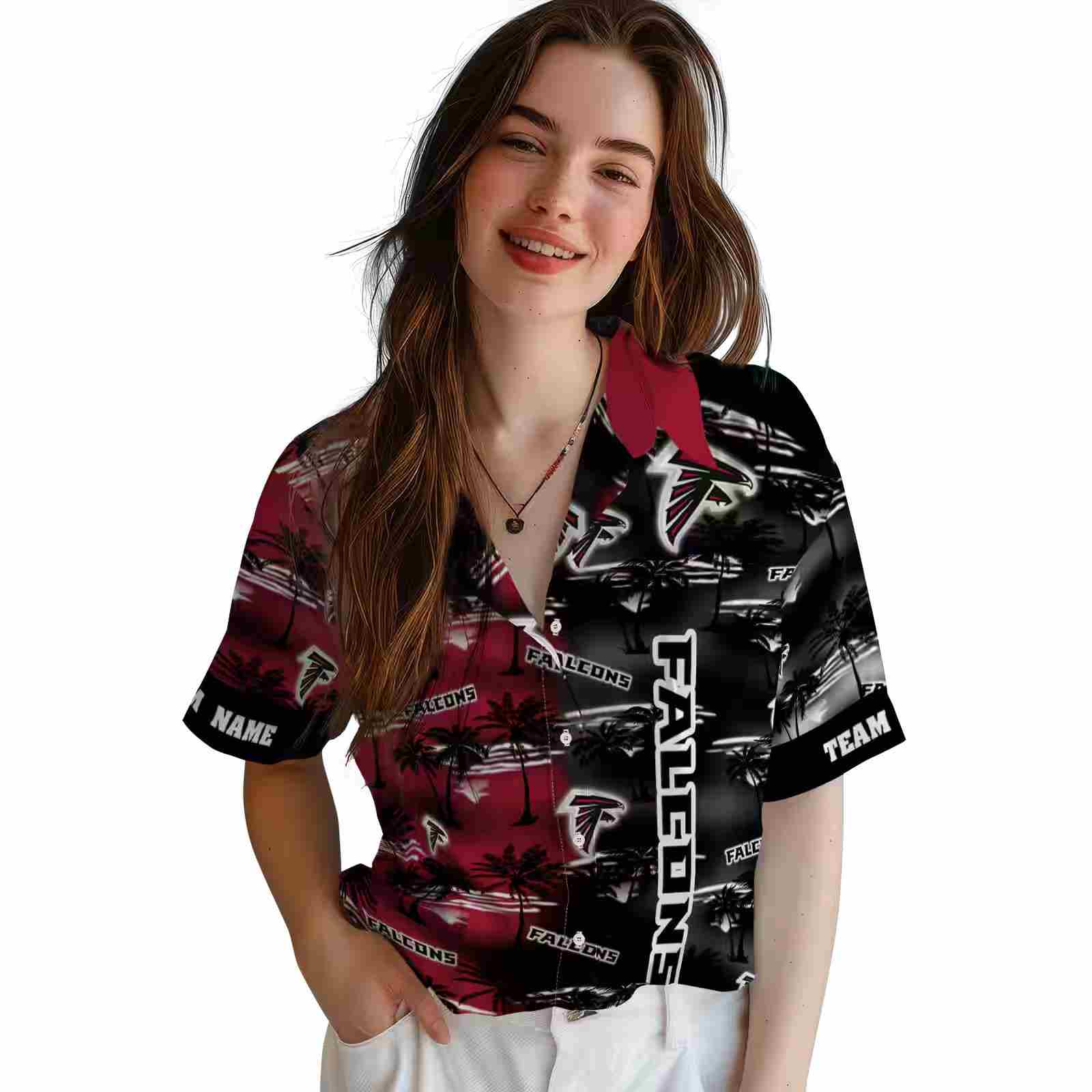 customized atlanta falcons palm silhouettes red hawaiian shirt latest model