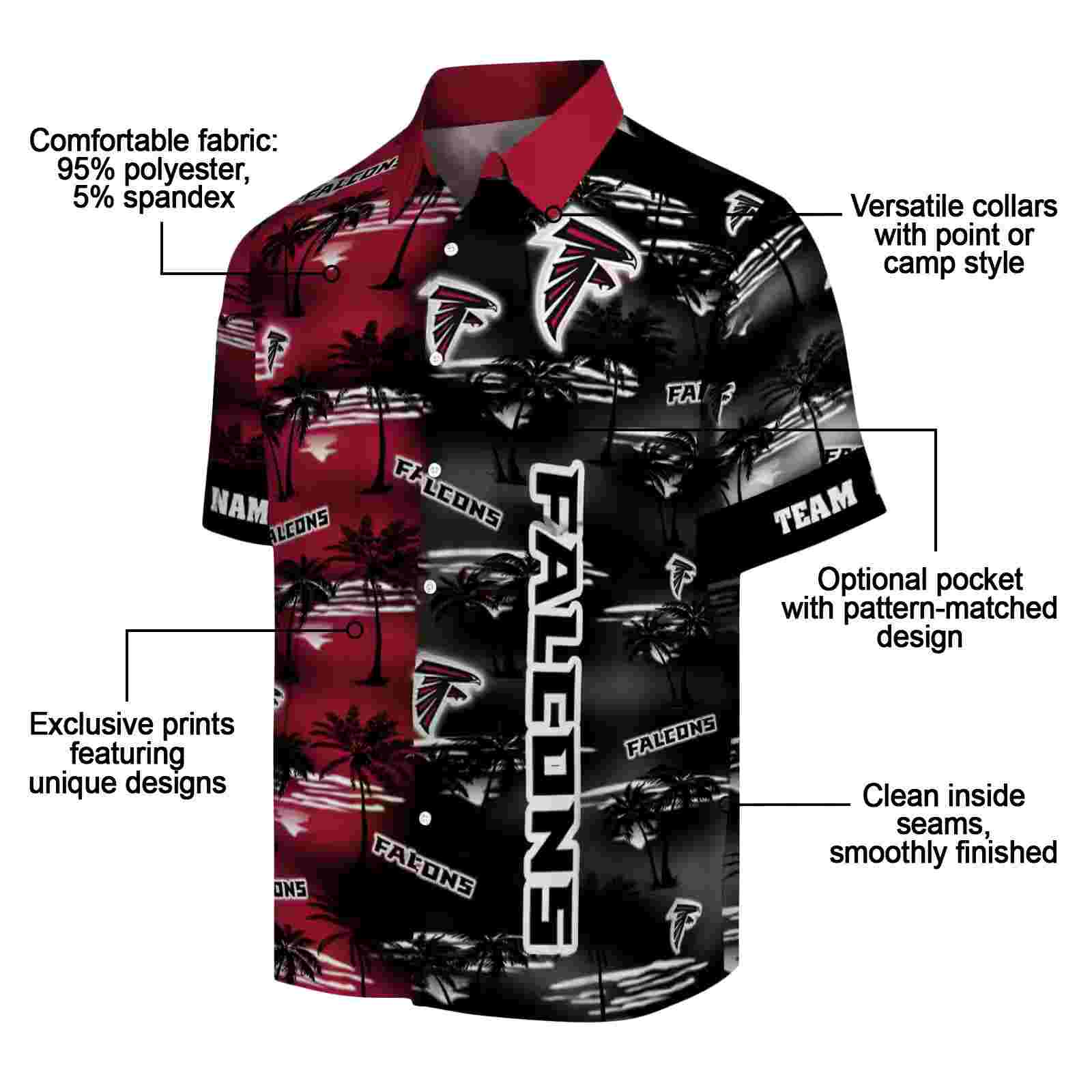 customized atlanta falcons palm silhouettes red hawaiian shirt new arrival