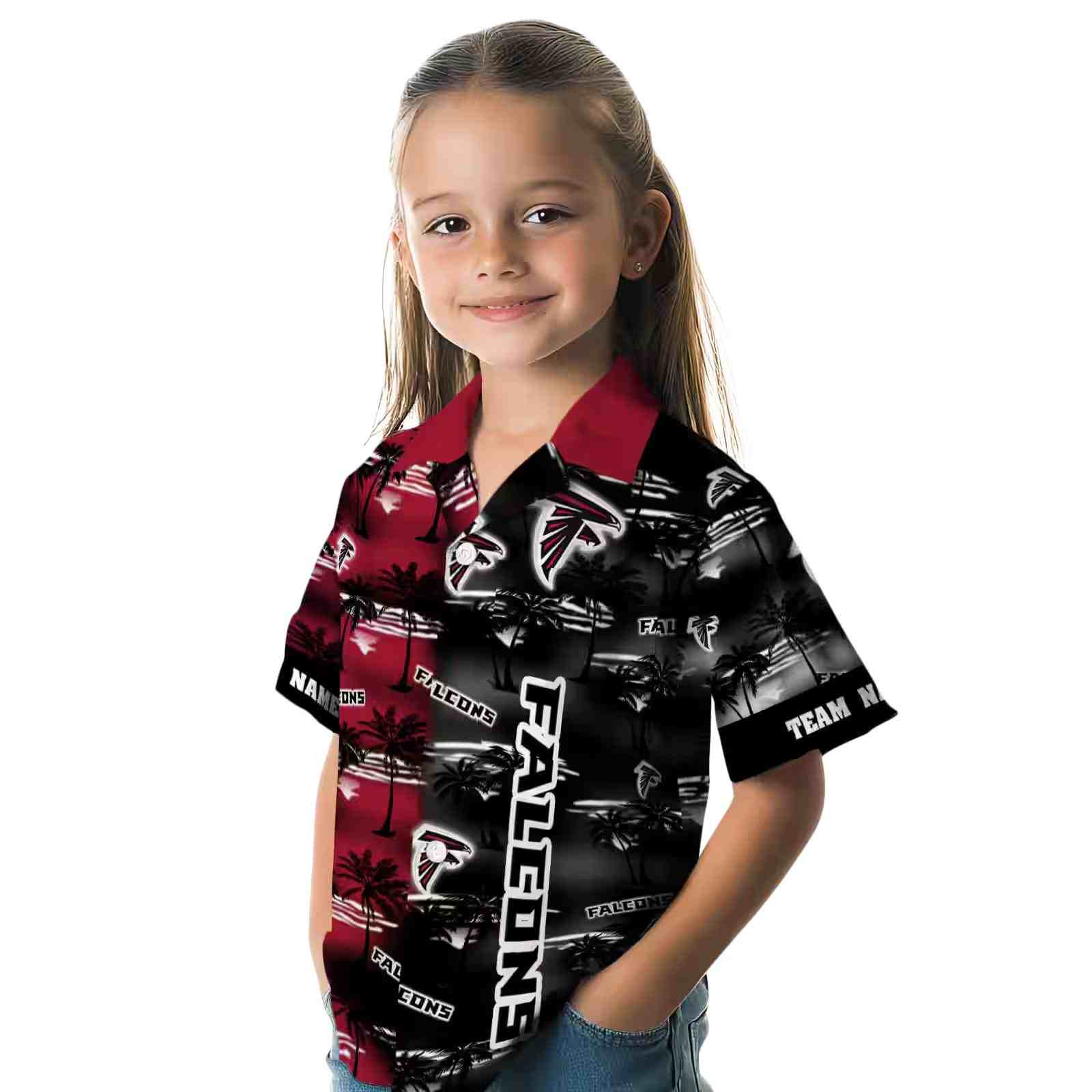 customized atlanta falcons palm silhouettes red hawaiian shirt premium grade