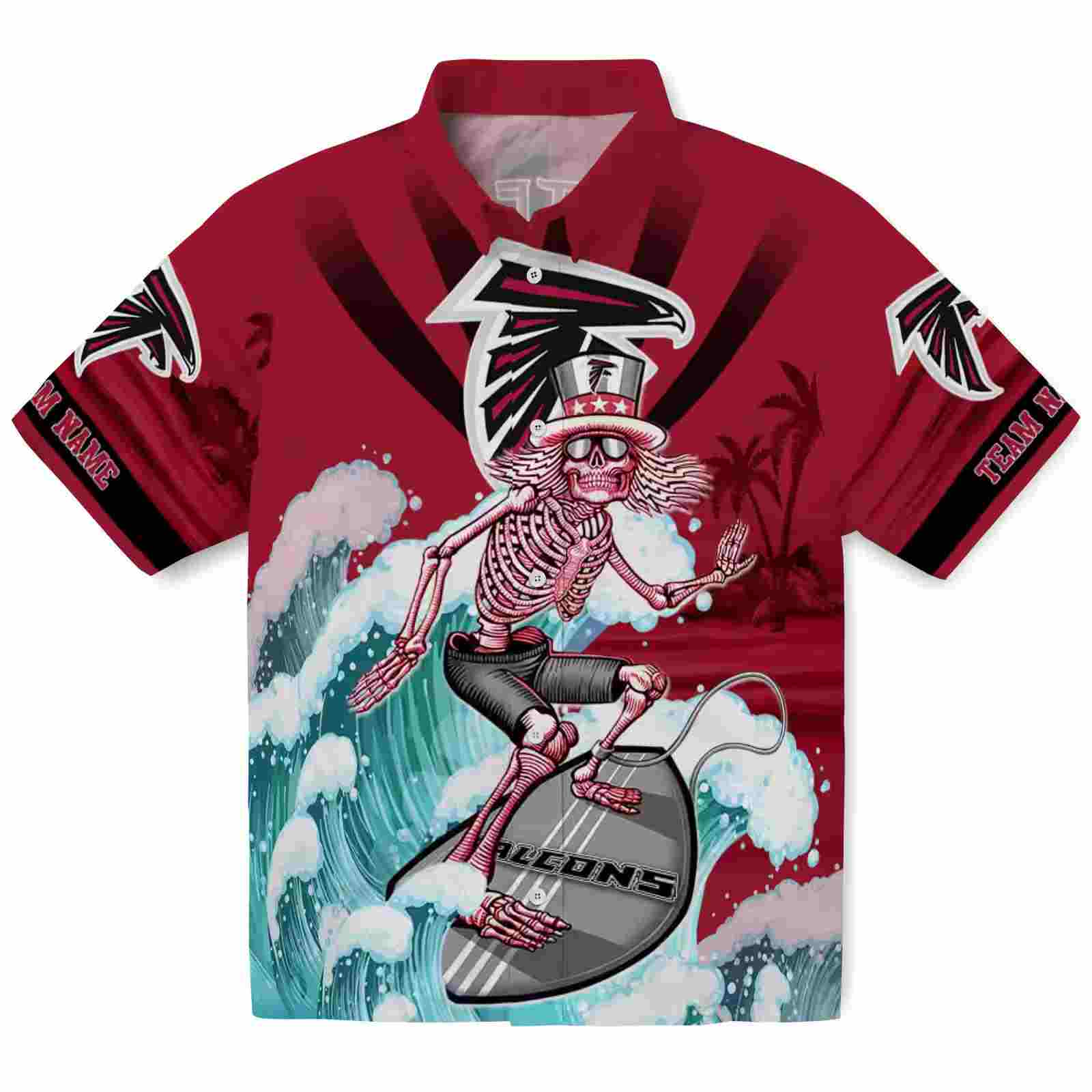 Customized Atlanta Falcons Surfing Skeleton Red Blue Hawaiian Shirt