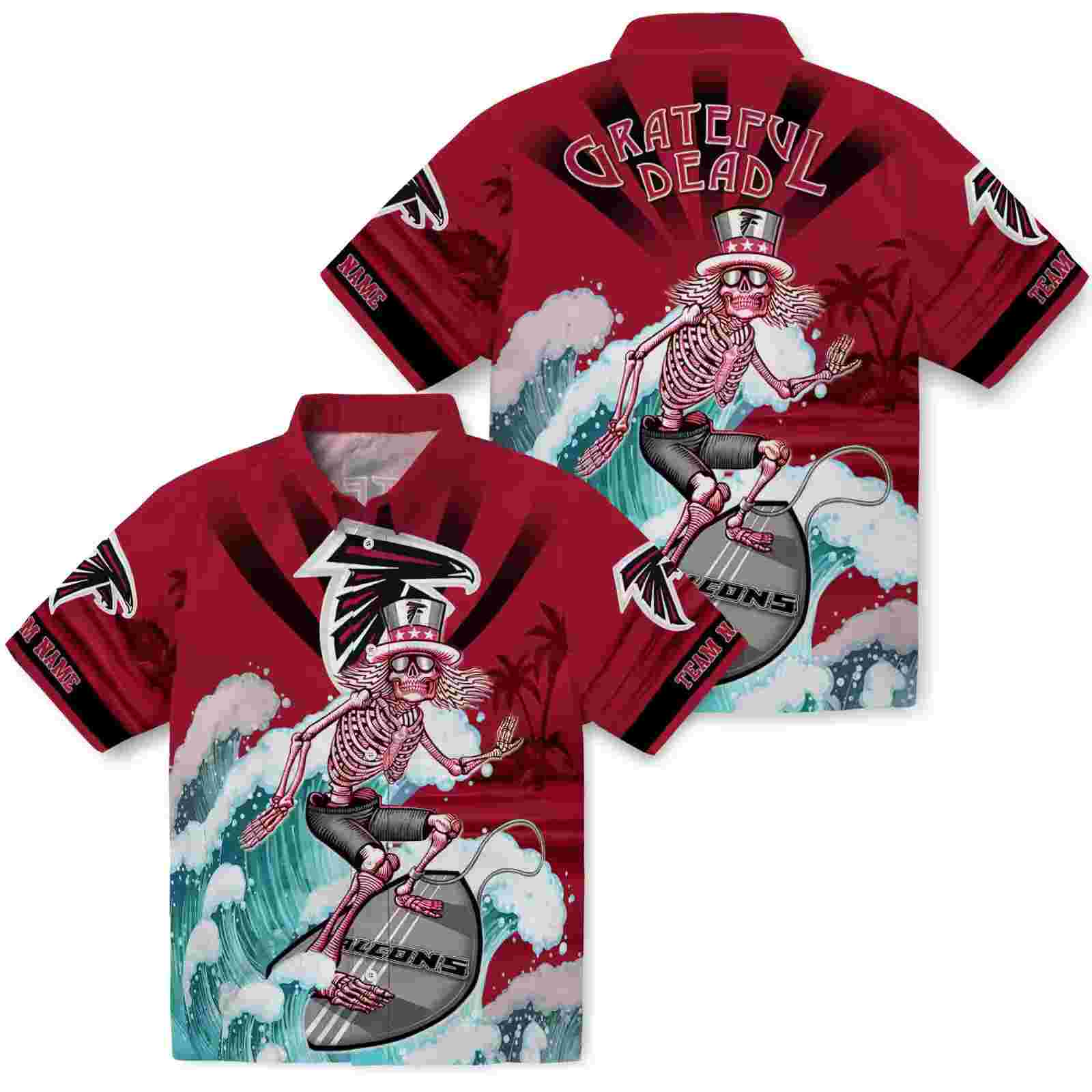 customized atlanta falcons surfing skeleton red blue hawaiian shirt high quality