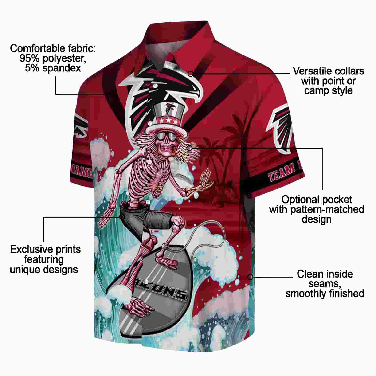 customized atlanta falcons surfing skeleton red blue hawaiian shirt new arrival