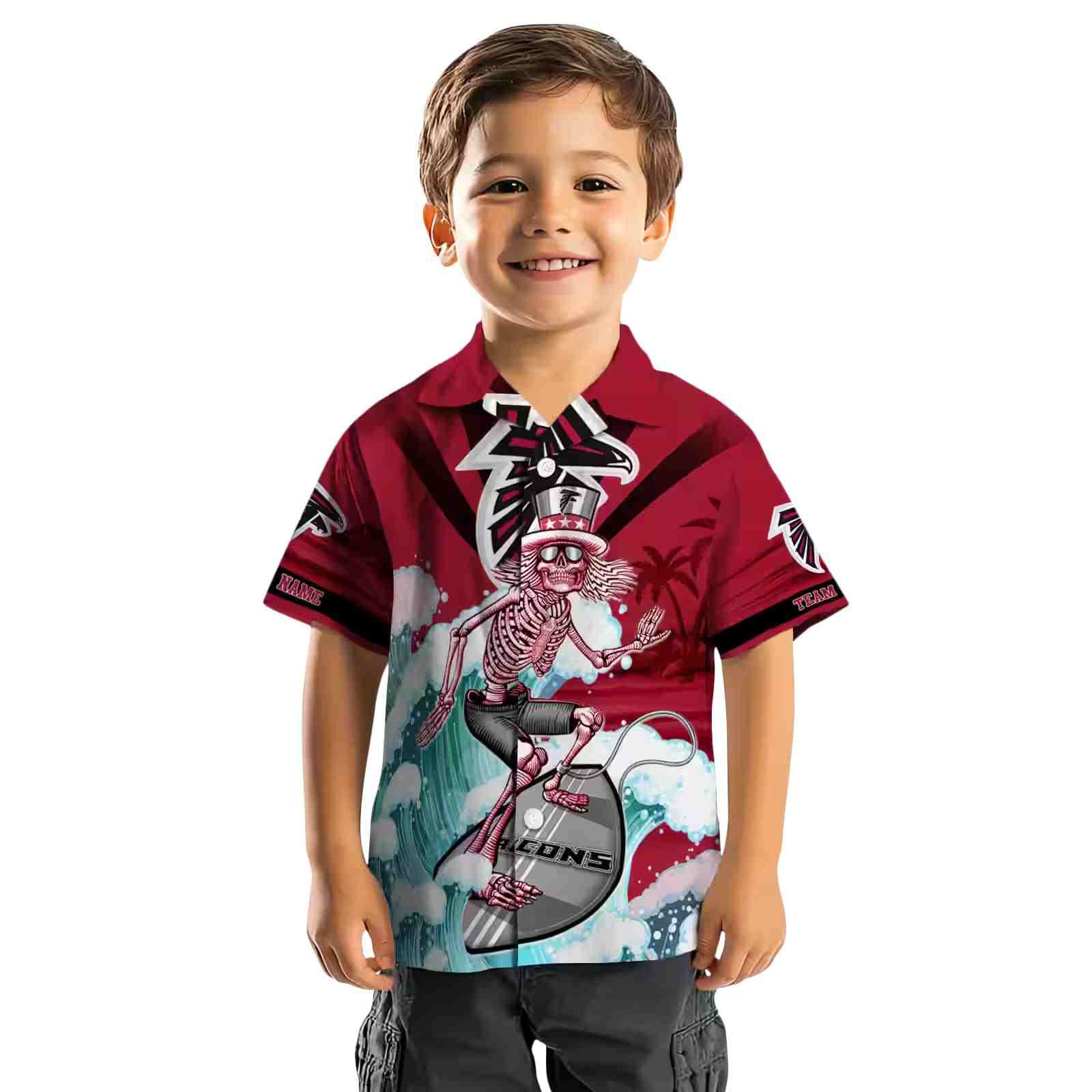 customized atlanta falcons surfing skeleton red blue hawaiian shirt top rated