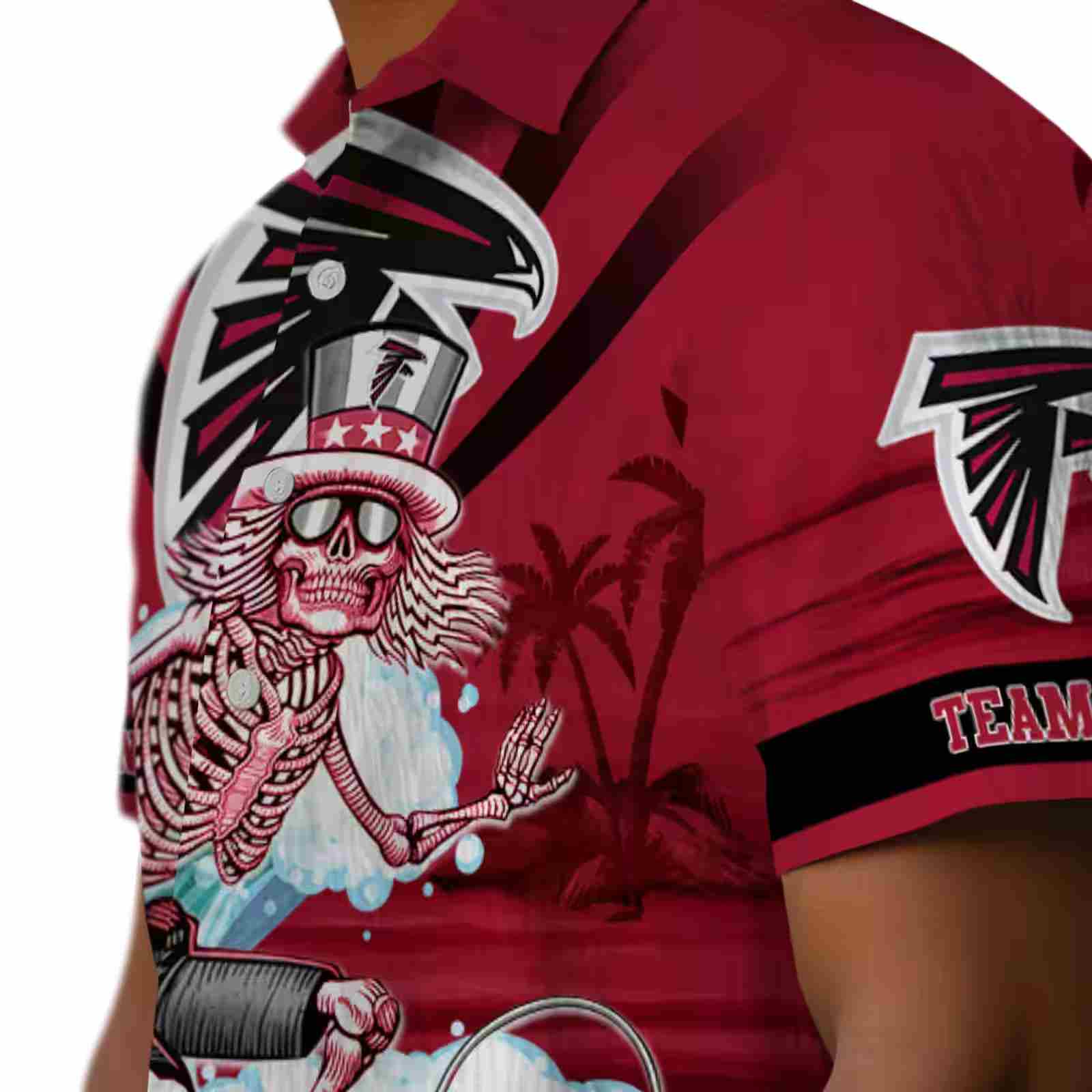 customized atlanta falcons surfing skeleton red blue hawaiian shirt trendy