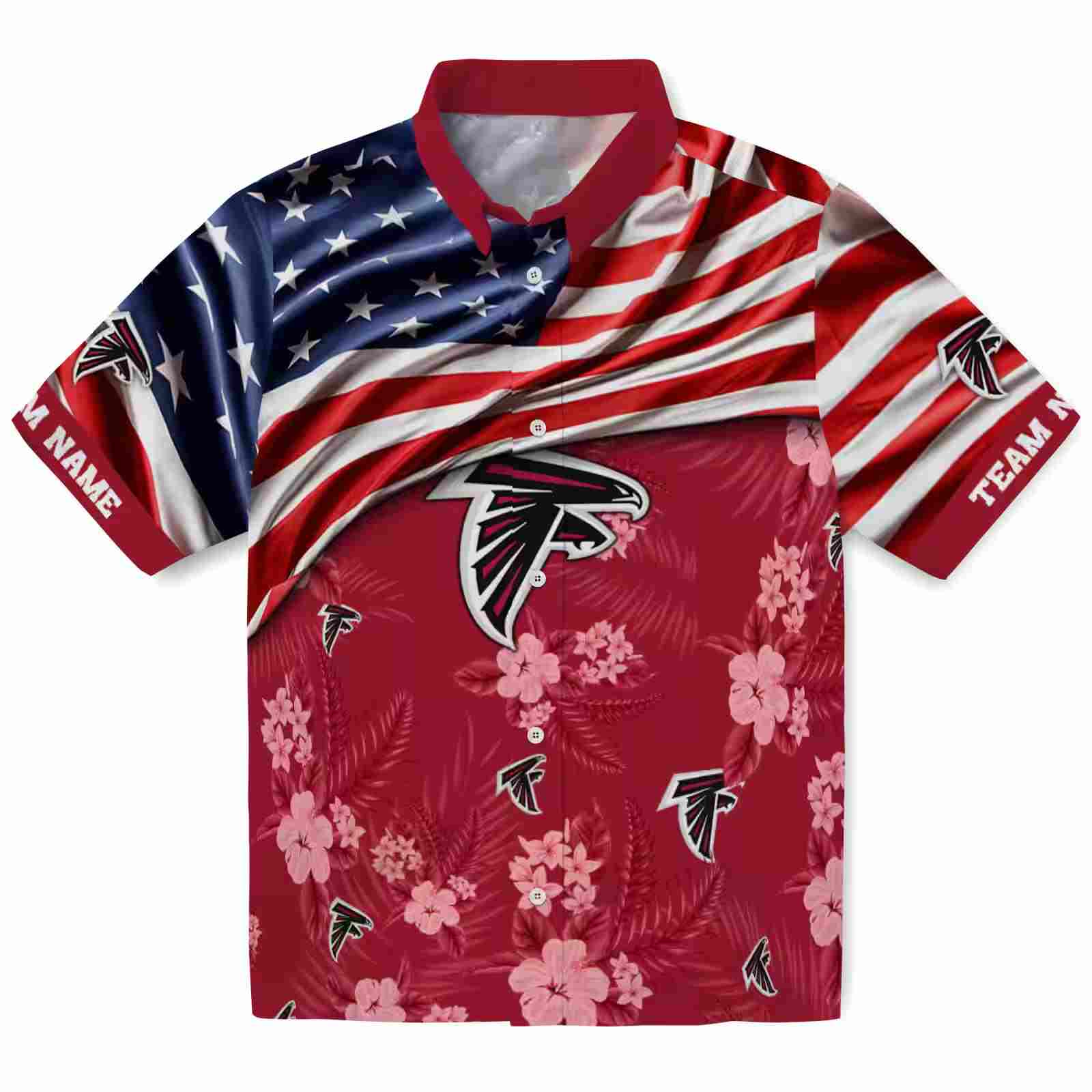 Customized Atlanta Falcons US Flag Hibiscus Red Hawaiian Shirt