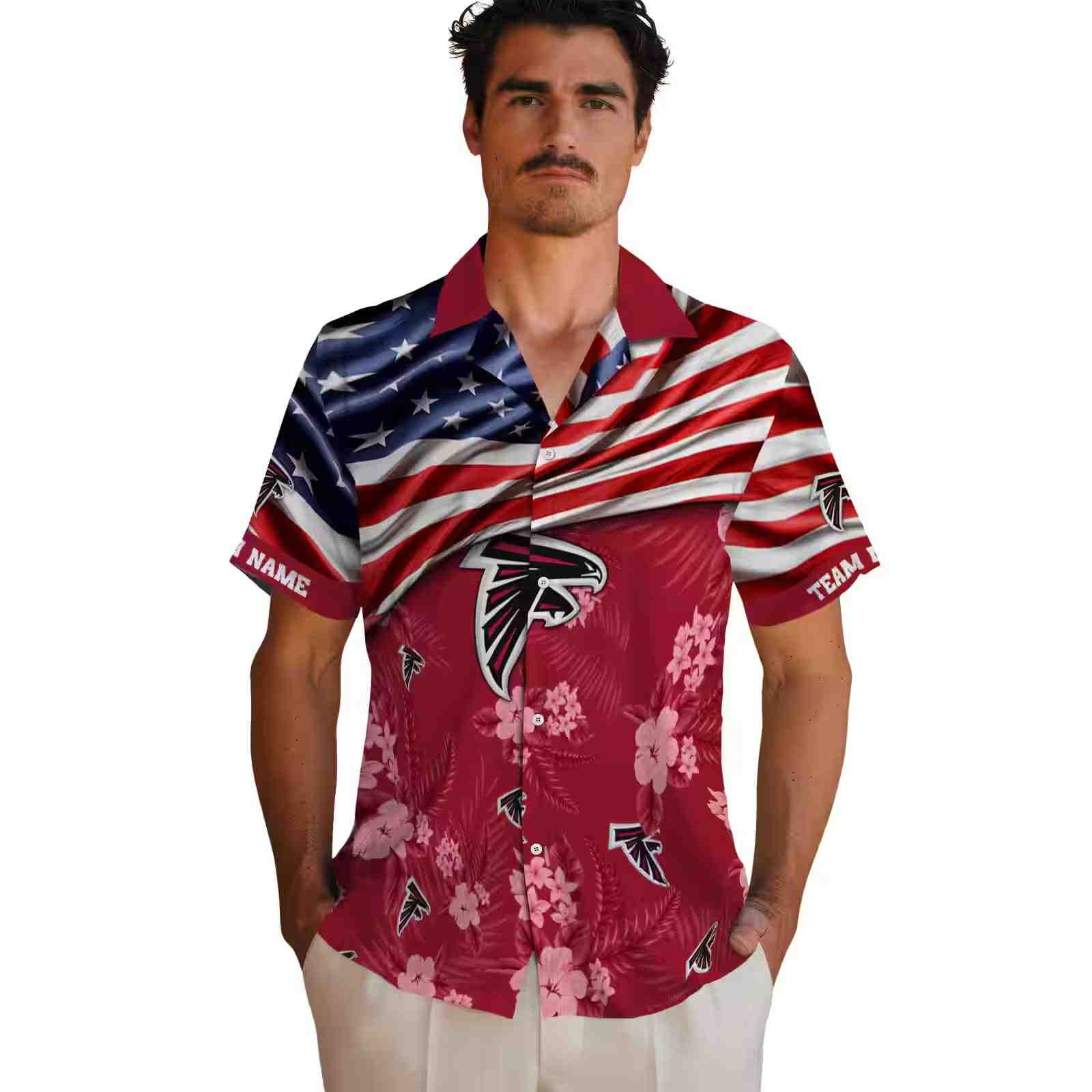 customized atlanta falcons us flag hibiscus red hawaiian shirt fashion forward