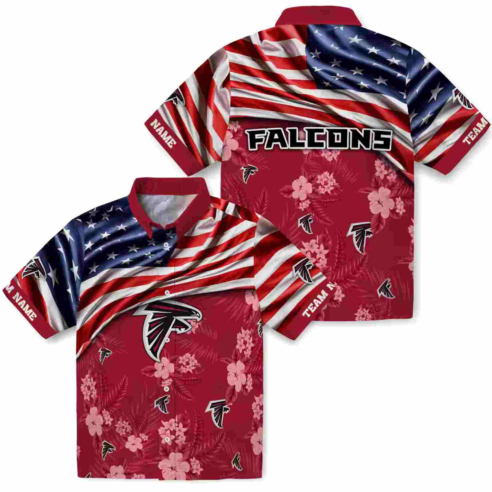 customized atlanta falcons us flag hibiscus red hawaiian shirt high quality