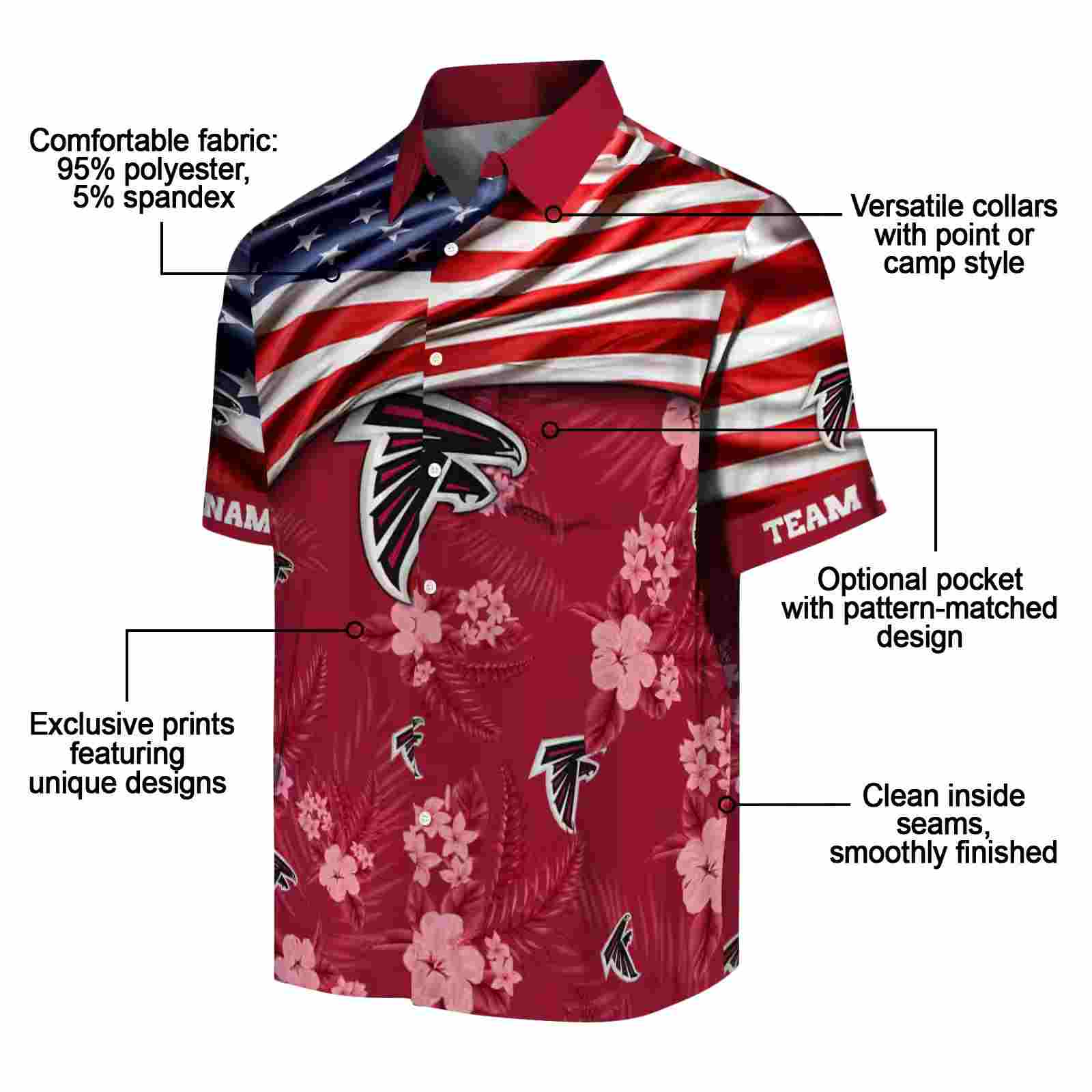 customized atlanta falcons us flag hibiscus red hawaiian shirt new arrival