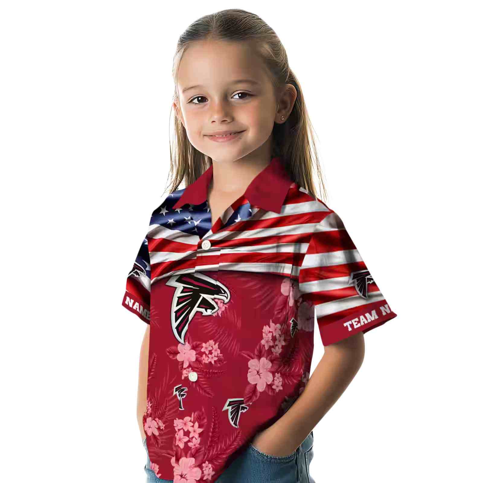 customized atlanta falcons us flag hibiscus red hawaiian shirt premium grade