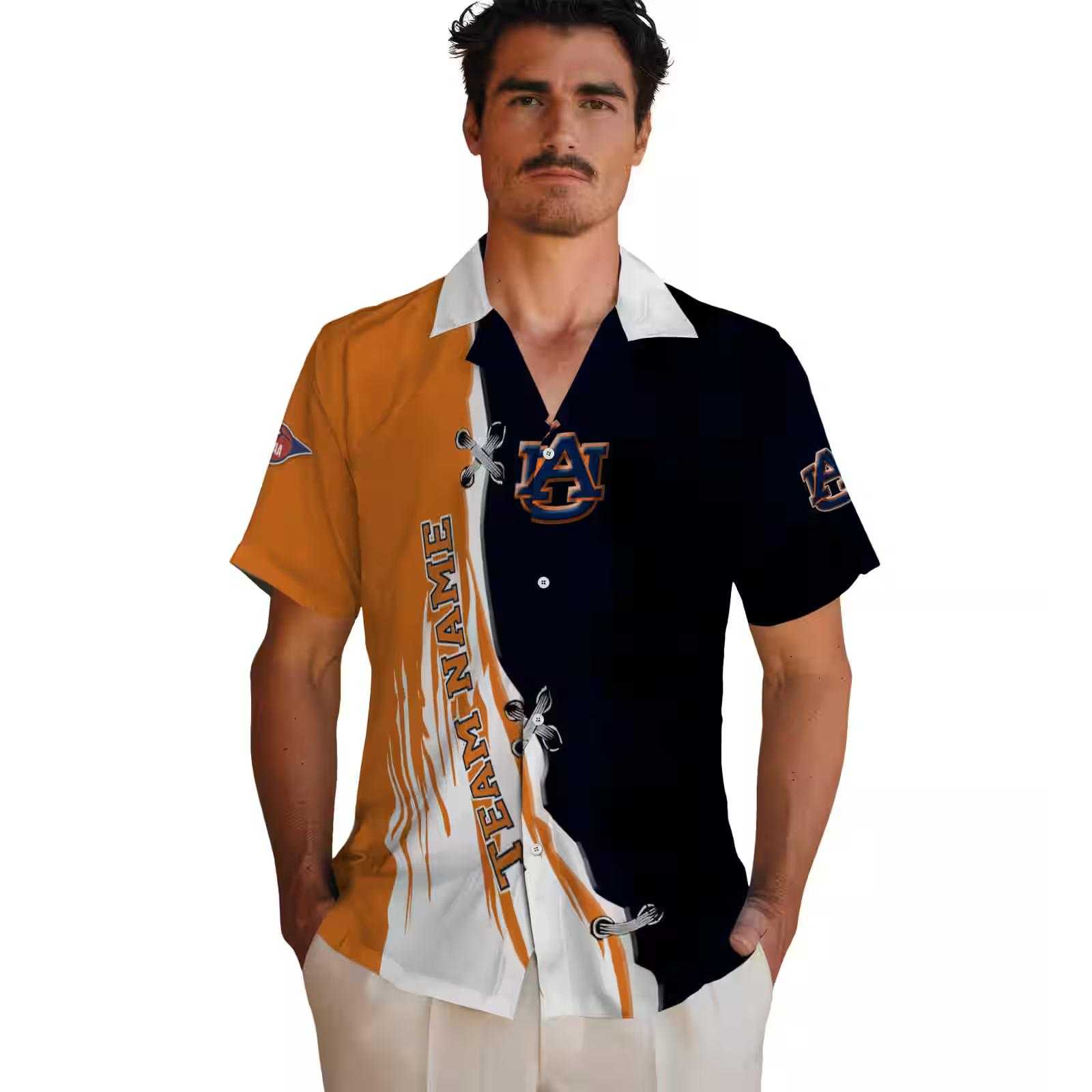 customized auburn tigers edgy streaks navy blue white hawaiian shirt fashion forward