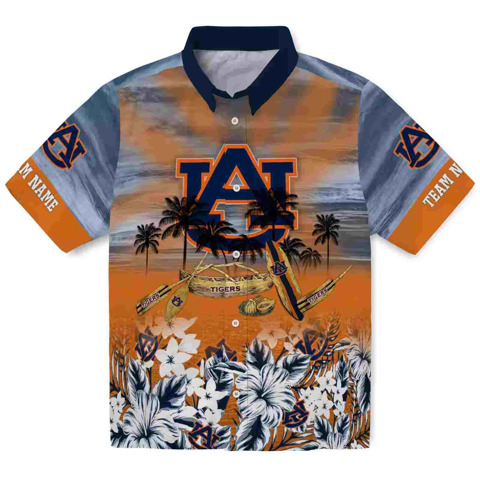 Customized Auburn Tigers Tropical Canoe Navy Blue Hawaiian Shirt