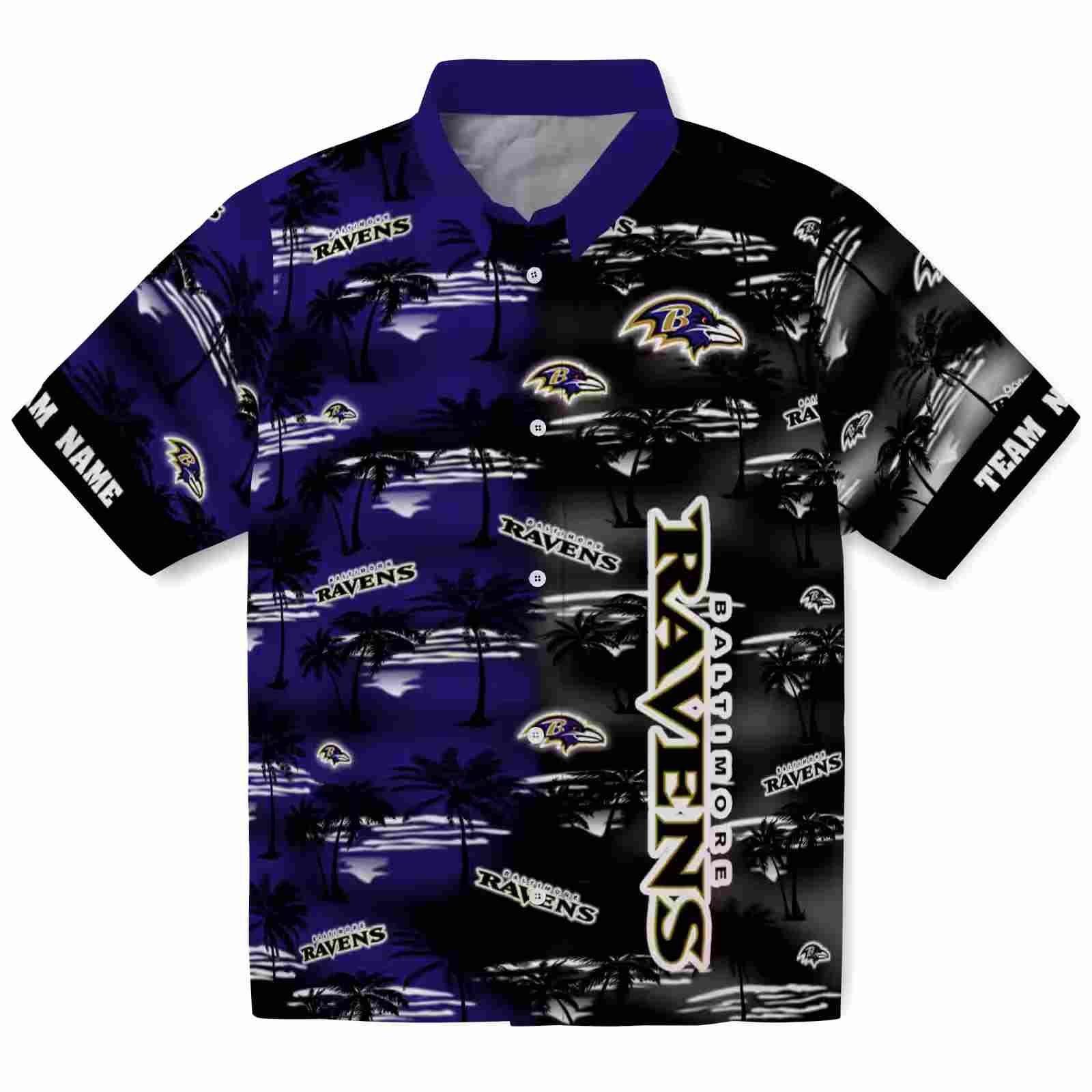 Customized Baltimore Ravens Palm Silhouettes Purple Hawaiian Shirt