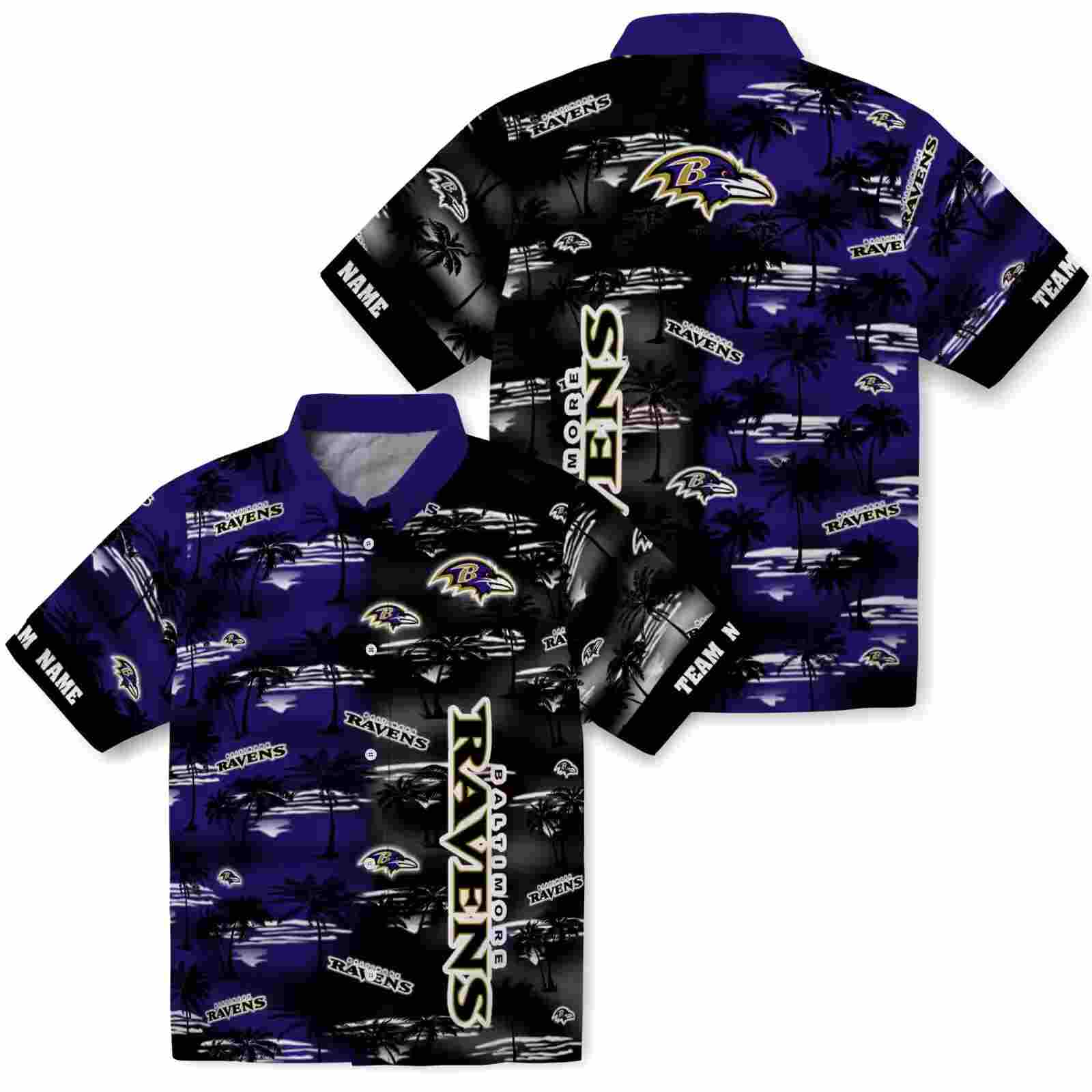 customized baltimore ravens palm silhouettes purple hawaiian shirt high quality